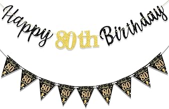 80th Birthday Decoration Banner Women Men, Black Gold Happy80th Birthday Banner for Women Men 80th Party Decorations (Birthday80)