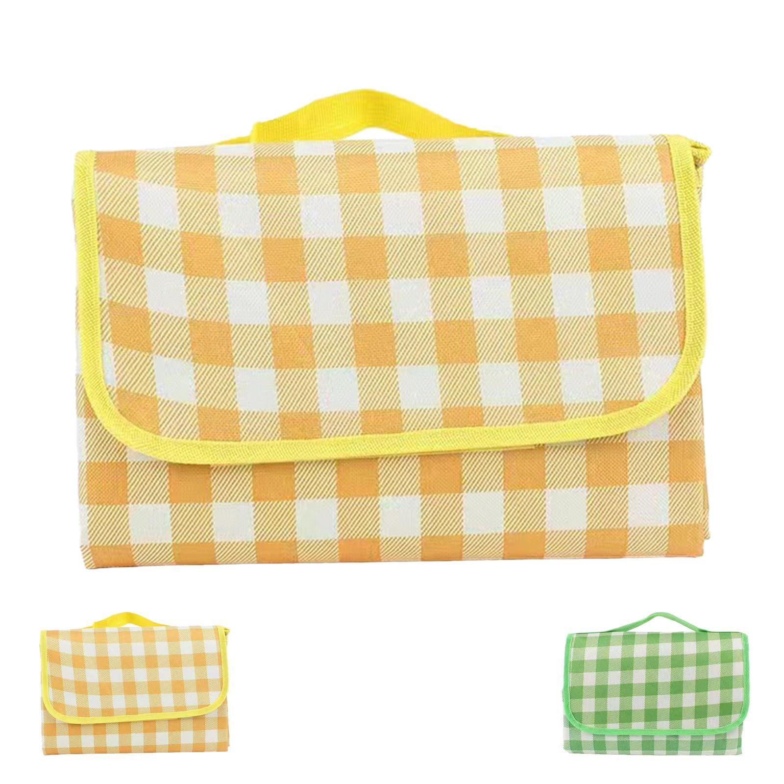 HUANYO Waterproof Picnic Blanket, 150x200CM Foldable & Washable Beach Mat, Portable Outdoor Blanket with Carry Handle for Park, Camping, Hiking, Beach and Picnics (yellow)