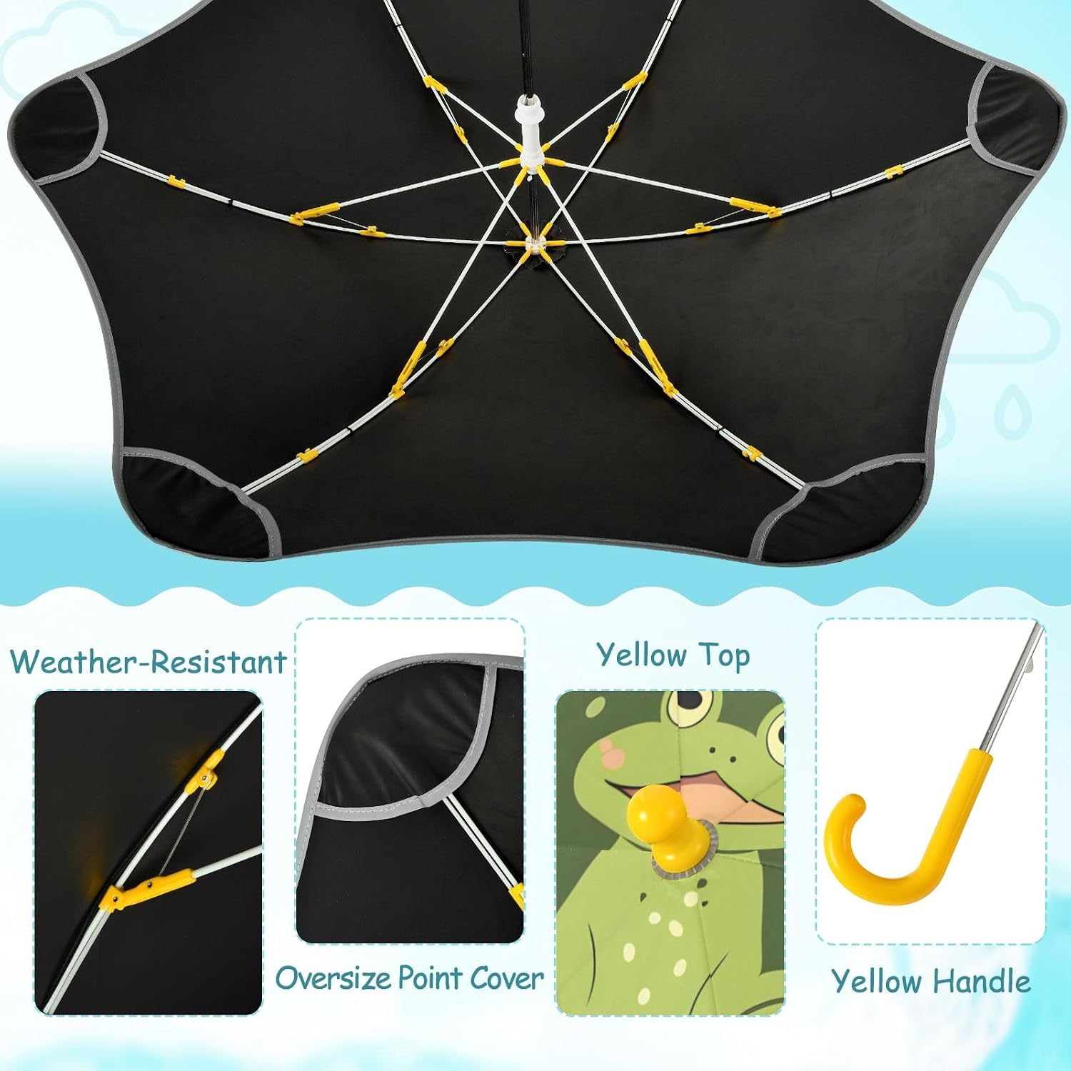 Frog Kids Umbrellas for Rain UV Protection Umbrellas Travel Portable Umbrella for Girls and Boys