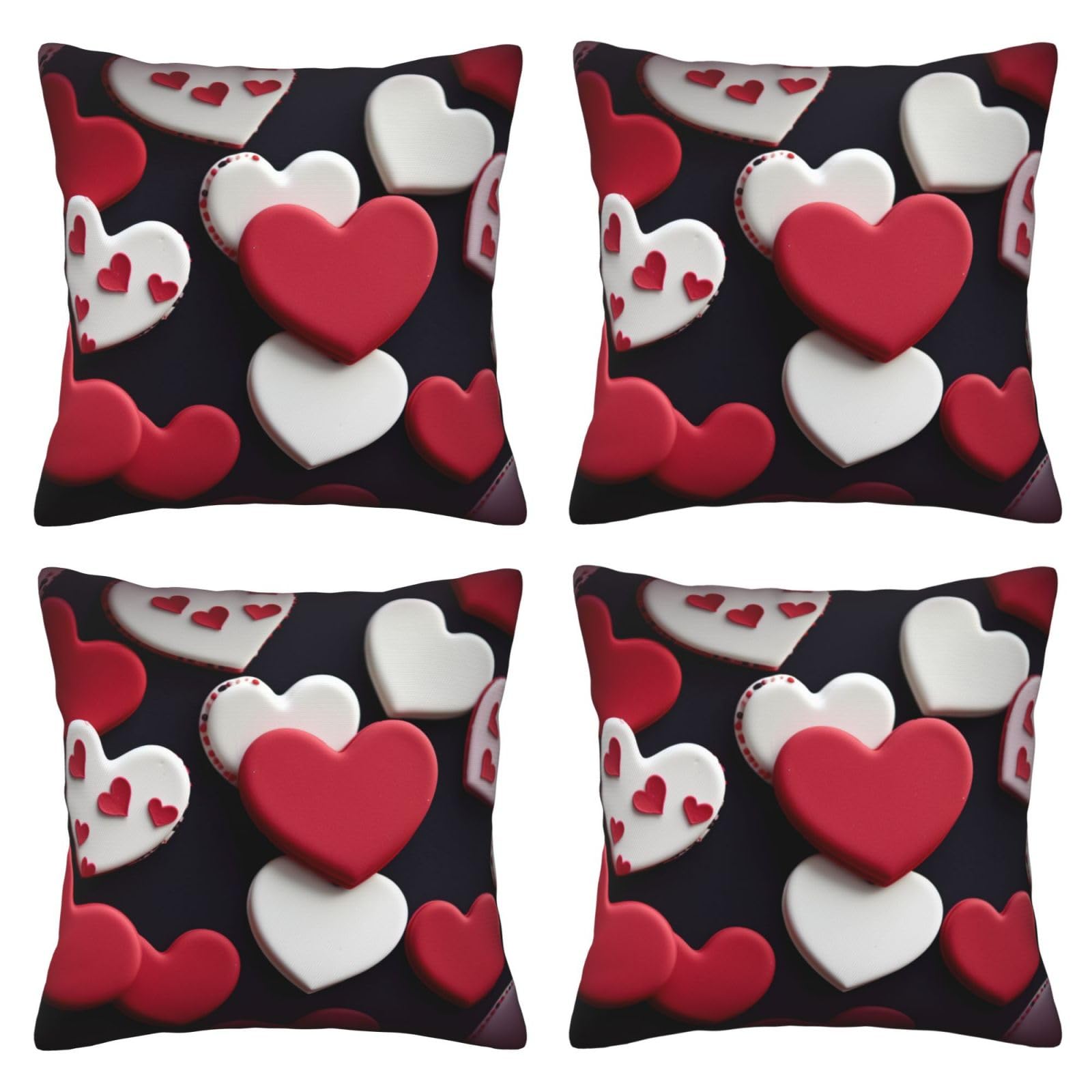 Happy Romantic Throw Pillow Cases 4 Pack Square Pillowcases Super Soft Pillow Protectors With Zipper for Couch Livingroom Sofa Bed Office Car,30x30 CM