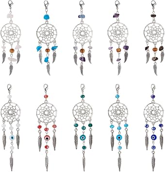 Beadthoven 20pcs Crystals Dream Catchers Charm Keychain Pendants Boho Evil Eye Dream Catcher Feather Wings Charms Dangles with Lobster Clasps for Bag Home Ornaments Car Pendant Jewelry Making