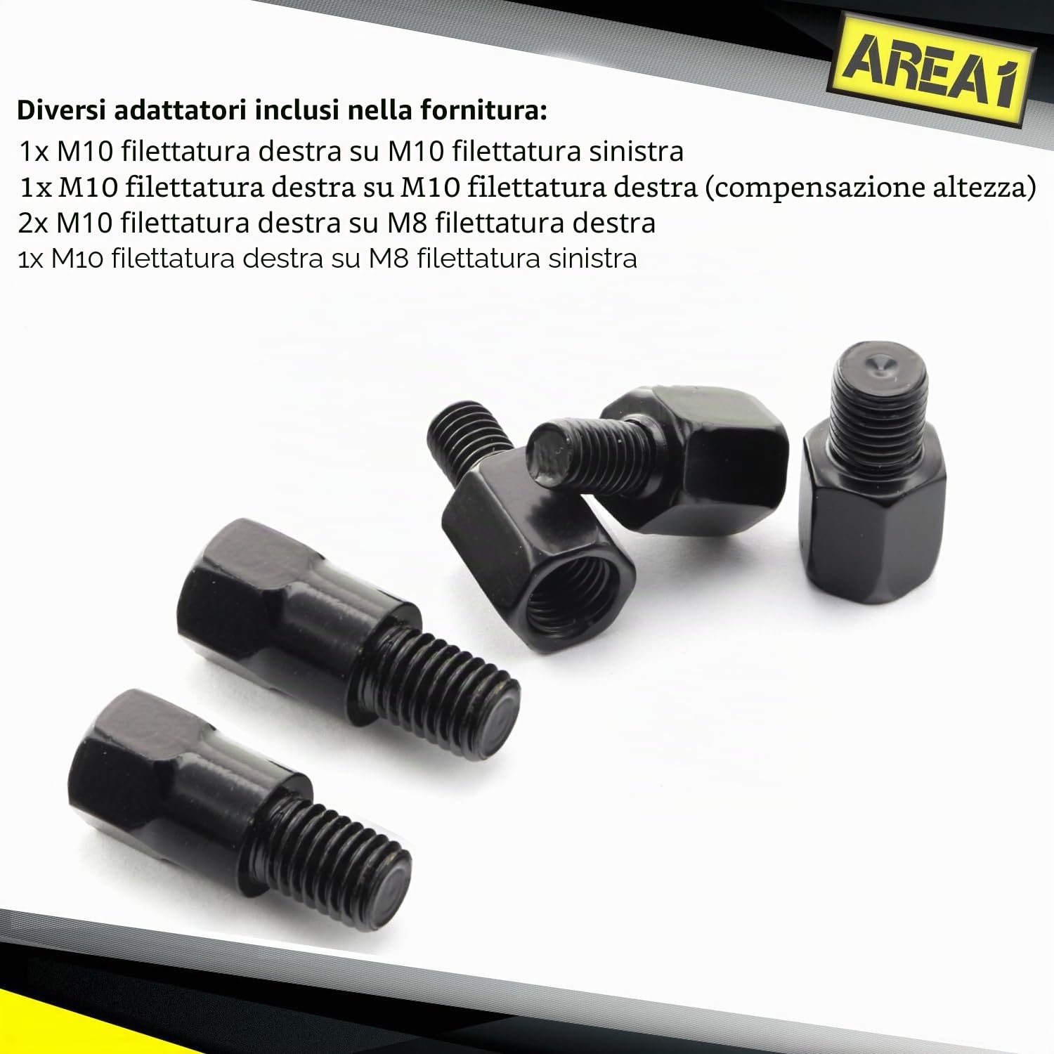 Area1 Set di specchietti retrovisori per moto (destro + sinistro) "effetto carbonio" omologati CE 2 x M10 destro compatibile con Moto