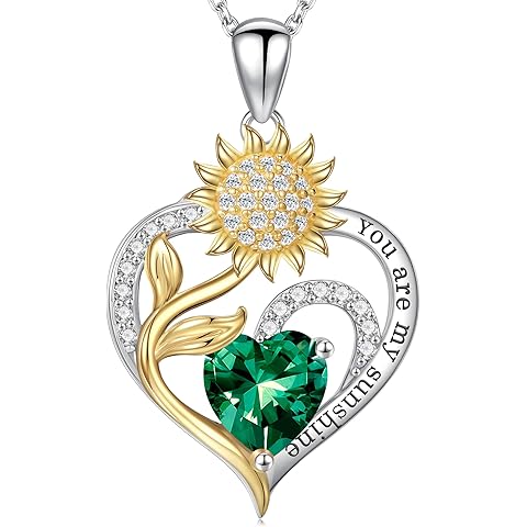 Iefil Anniversary for Gifts Women Wife, Sunflower Birthstone Necklace for Women, Christmas Birthday Gift for Wife Heart Pendant You Are My Sunshine Jewelry for Girlfriend Mom Daughter Grandma