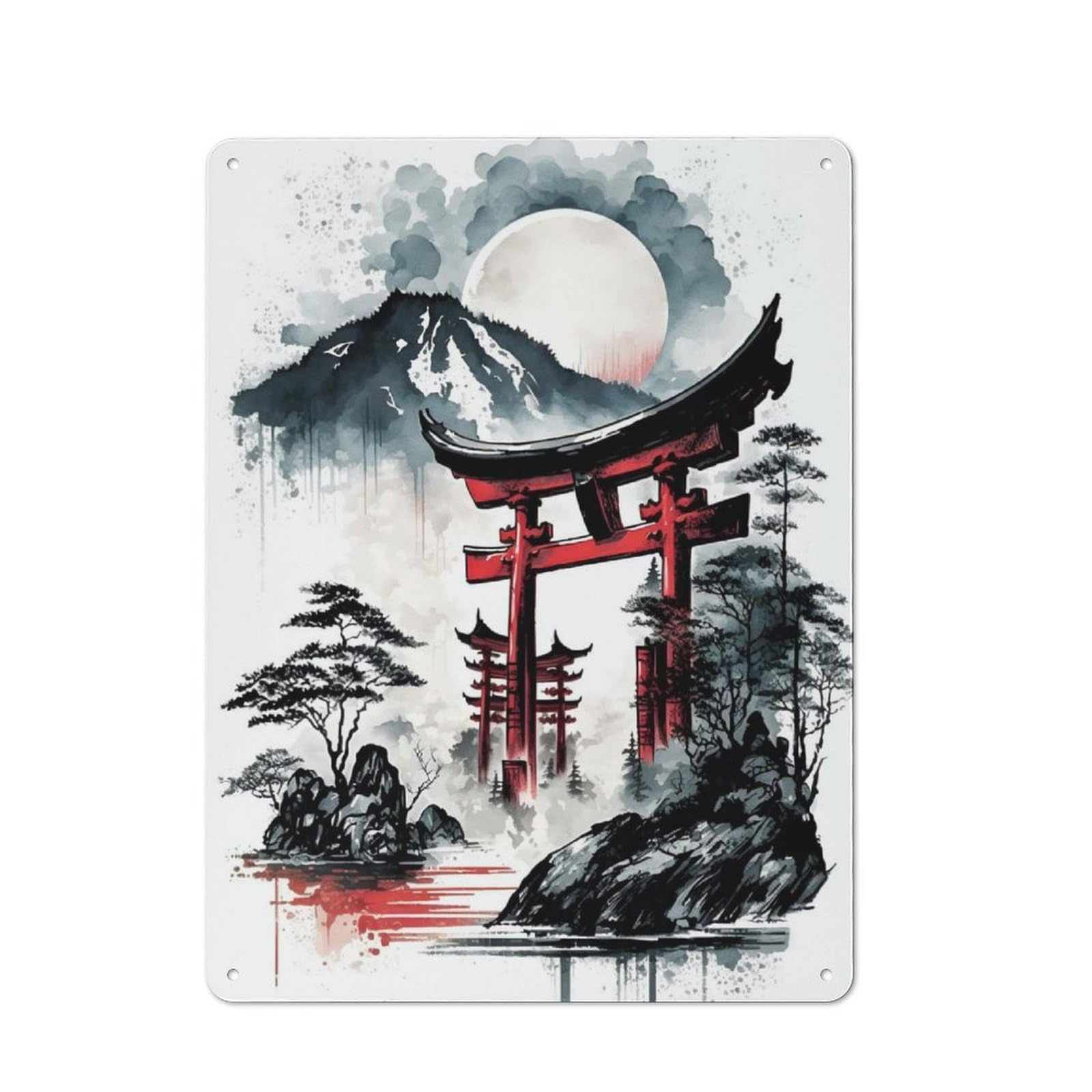 Junmoney Japanese Abstarct Ink Retro-Style Metal Plaque 40X30cm For Kitchen Or Home Bar, Gift For Home Bar Enthusiasts During The Christmas Season