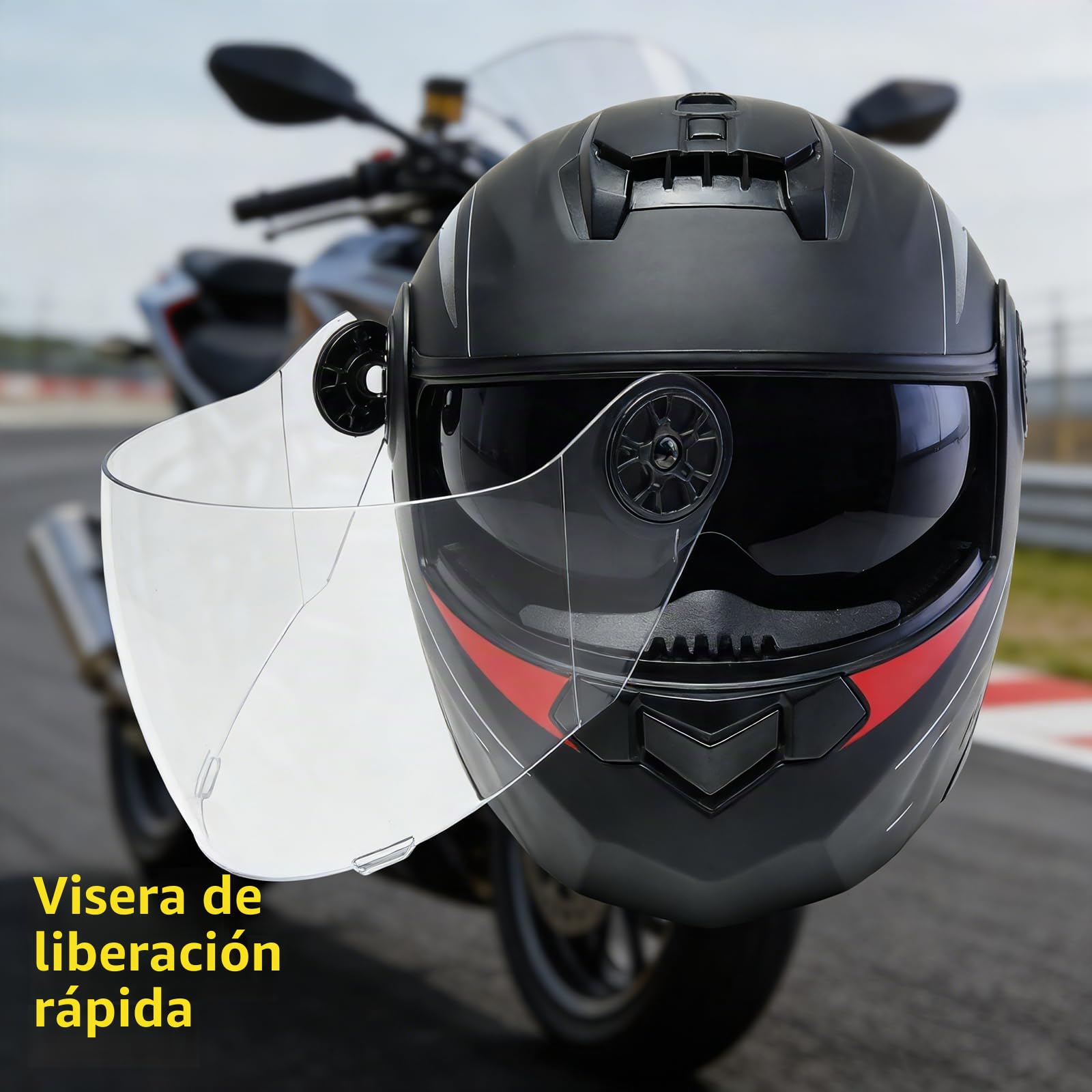 Adulto Motocicleta Todoterreno Crash Bluetooth Cascos Homologado ECE Integral Integrado Abatible Casco con Visera Doble, Modular Bluetooth Casco,Unisex Moto Bluetooth Casco 55-62CM