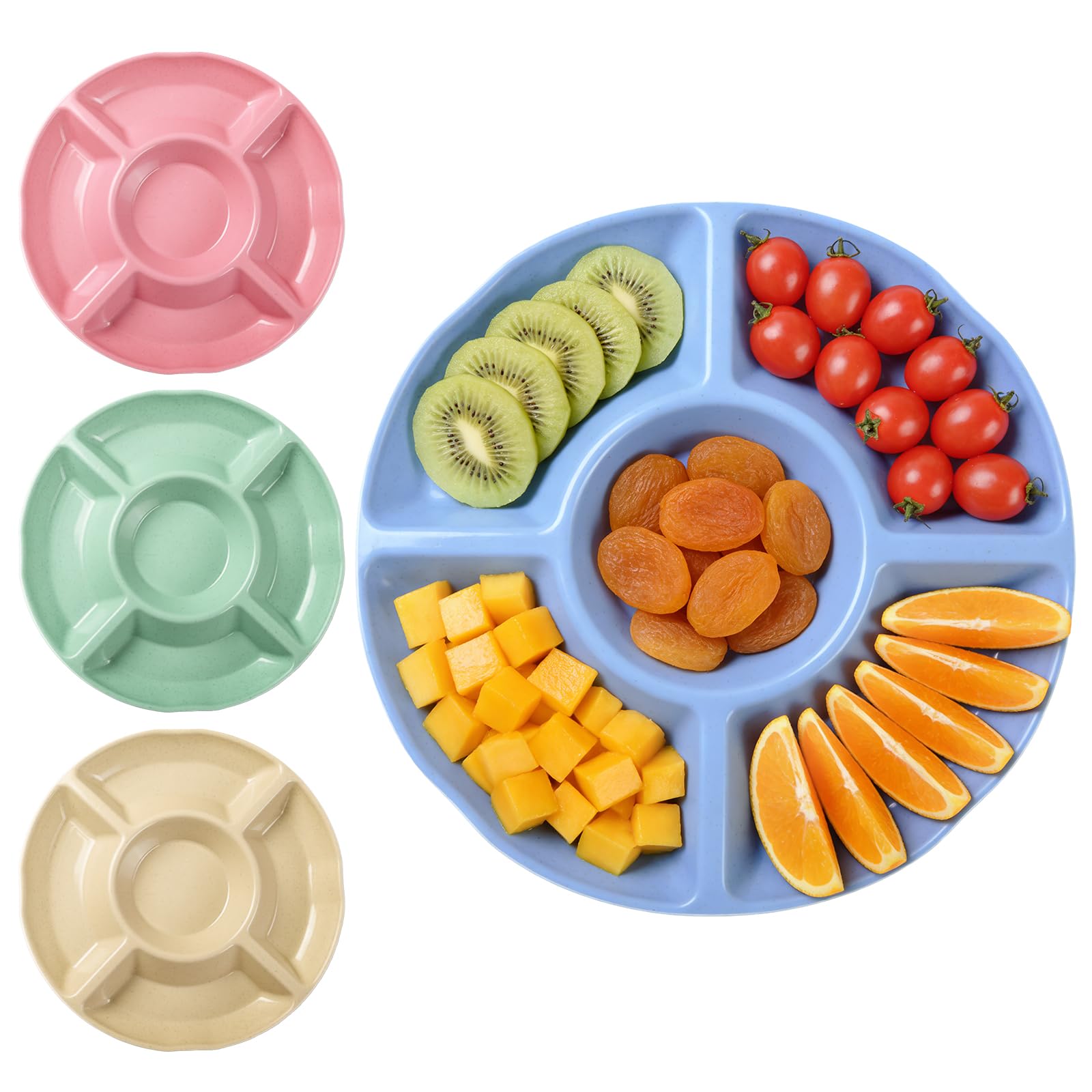 Otopone 4 Pack Serving Platter, 26CM Multi Compartment Party Plates, Reusable Food Grade Plastic Serving Trays for Fruit, Snacks, Appetizers and Charcuterie, Stackable