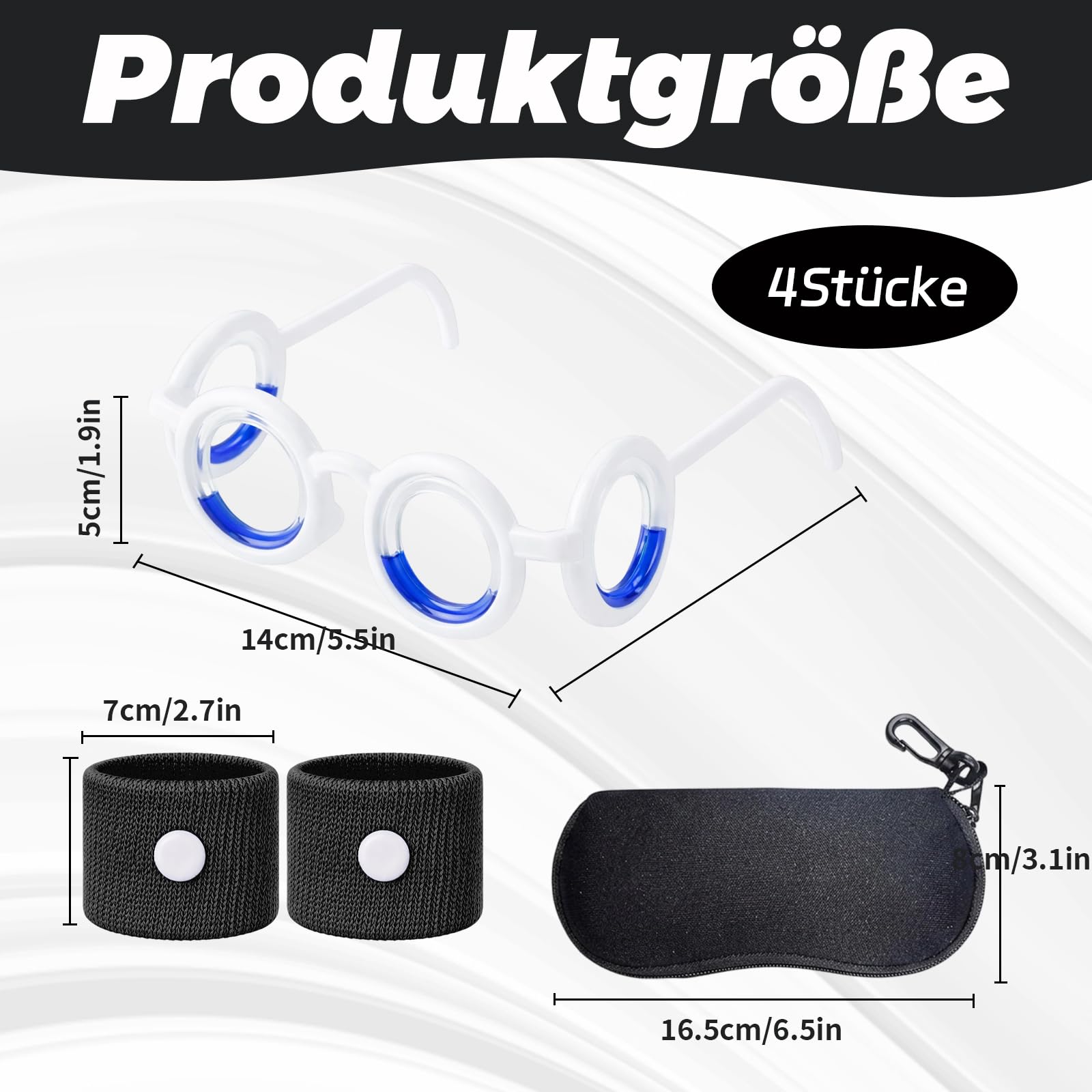 Brille Gegen Reiseübelkeit, 4-Teiliges Set Mit Trageetui Und Akupressurarmbändern, Ideal Für Autofahrten, Flugreisen Und Schifffahrten, Leichtes Design Für Langen