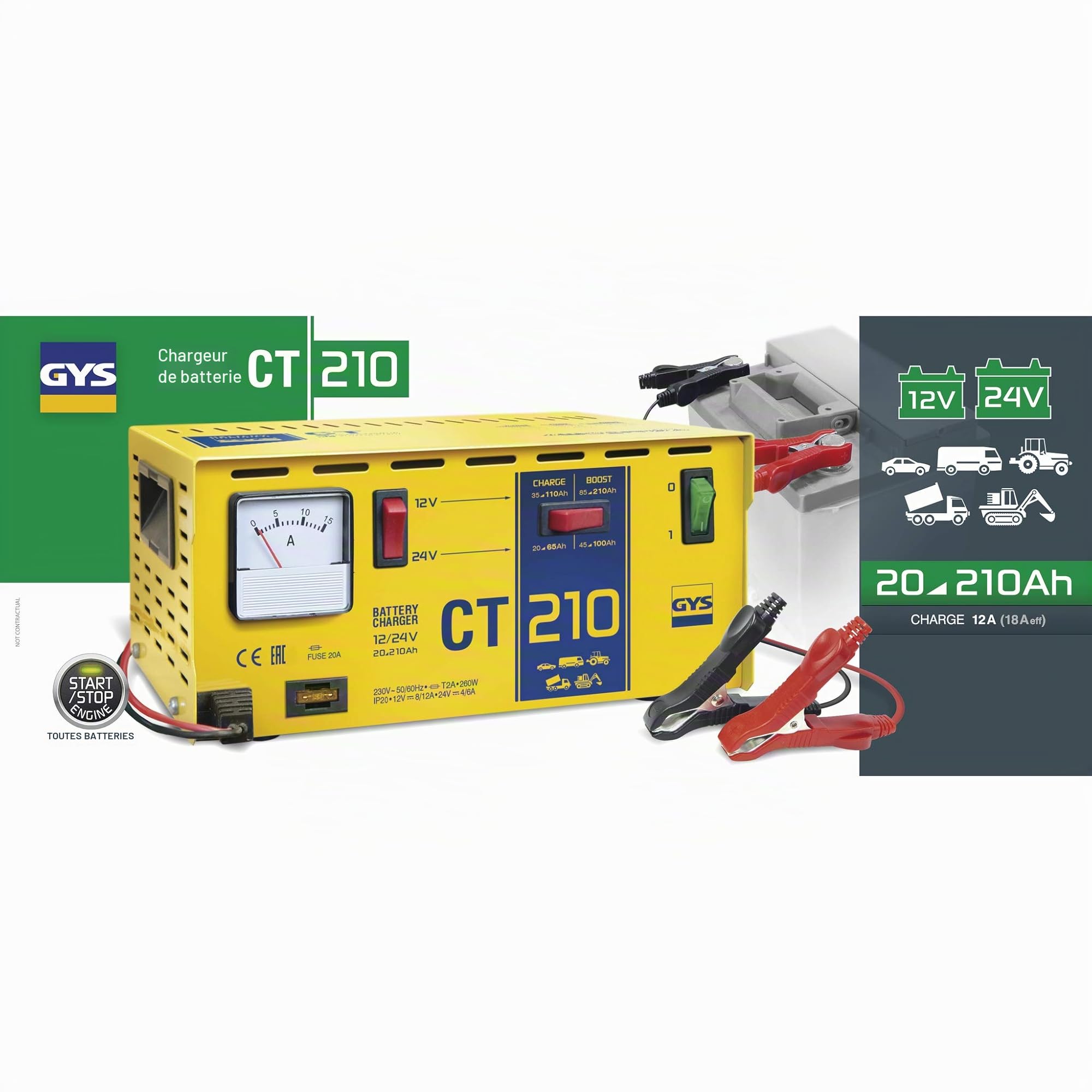 GYS - CT 210 - CHARGEUR DE BATTERIE TRADITIONNEL - 12/24V