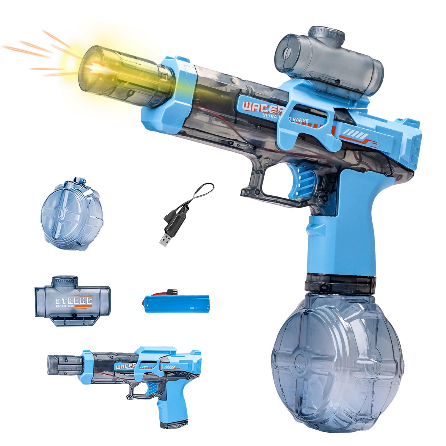 Water Gun Electric, with Rechargeable Battery, Blue with 330ml Tank, Fun and Stylish, Fast Continuous Spray Electric Water Gun for Pool Games, Beach Parties and Outdoor Play