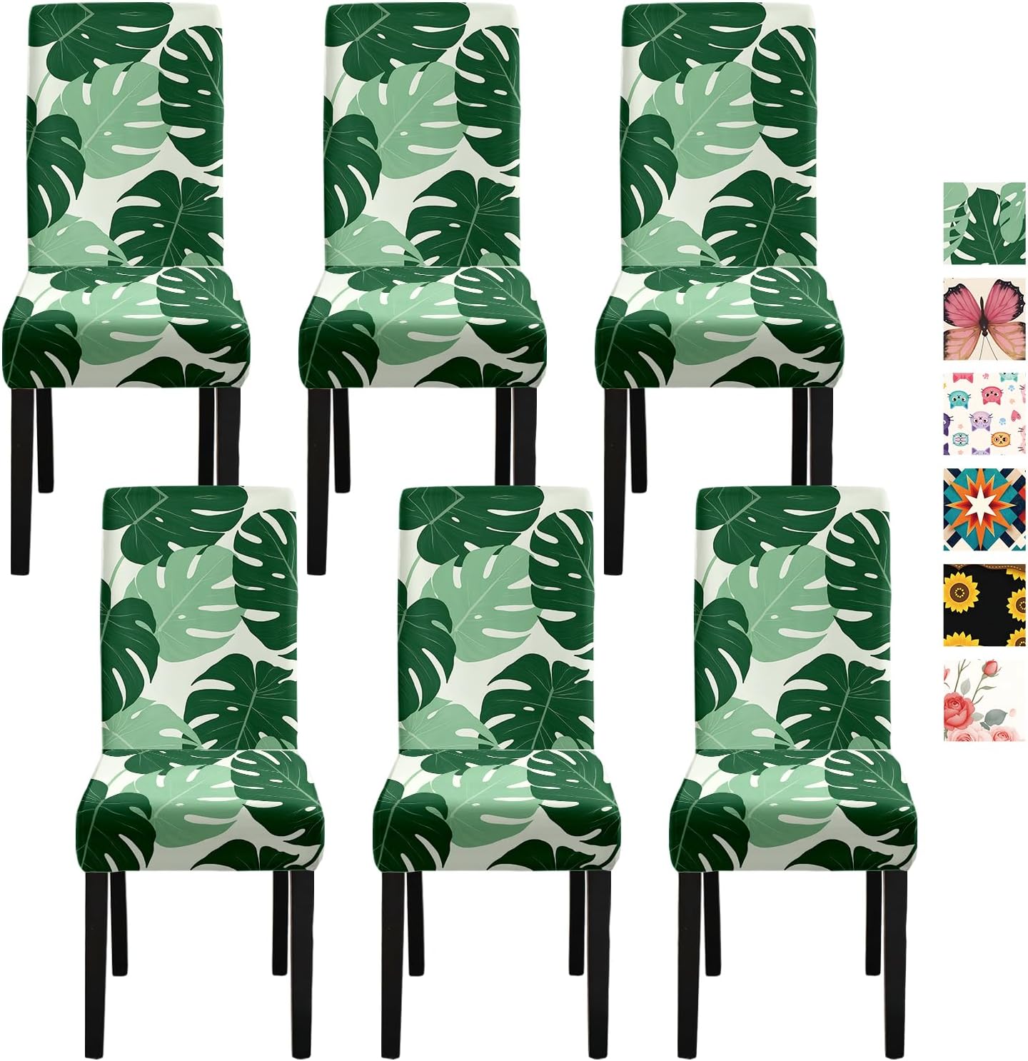 Chair Covers for Dining Chairs Set of 6, Tropical Monstera Leaf Full Print, Stretch Fit Washable Fabric, Decorative Protective Slipcovers for Home Kitchen Banquet