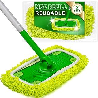2 Packs Chenille Dust Mop Refill Compatible with Swiffer Sweeper Mop- Reusable Dry Sweeping Cloths, Washable Wet Mopping Cloth Refills for Surface/Hardwood Floor Cleaning (Mop is Not Included)