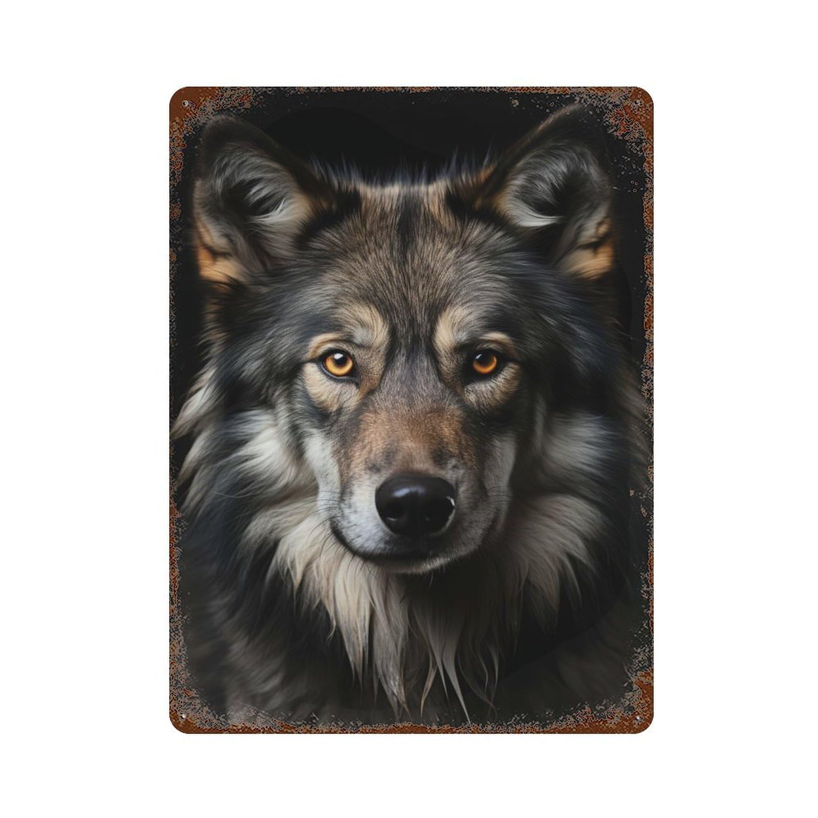 Rust Effect Wolf Cool Animal Portrait Retro Metal Sign 15.7"x11.8", Farmhouse Wall Decor for Living Room, Hallway And Home Decor