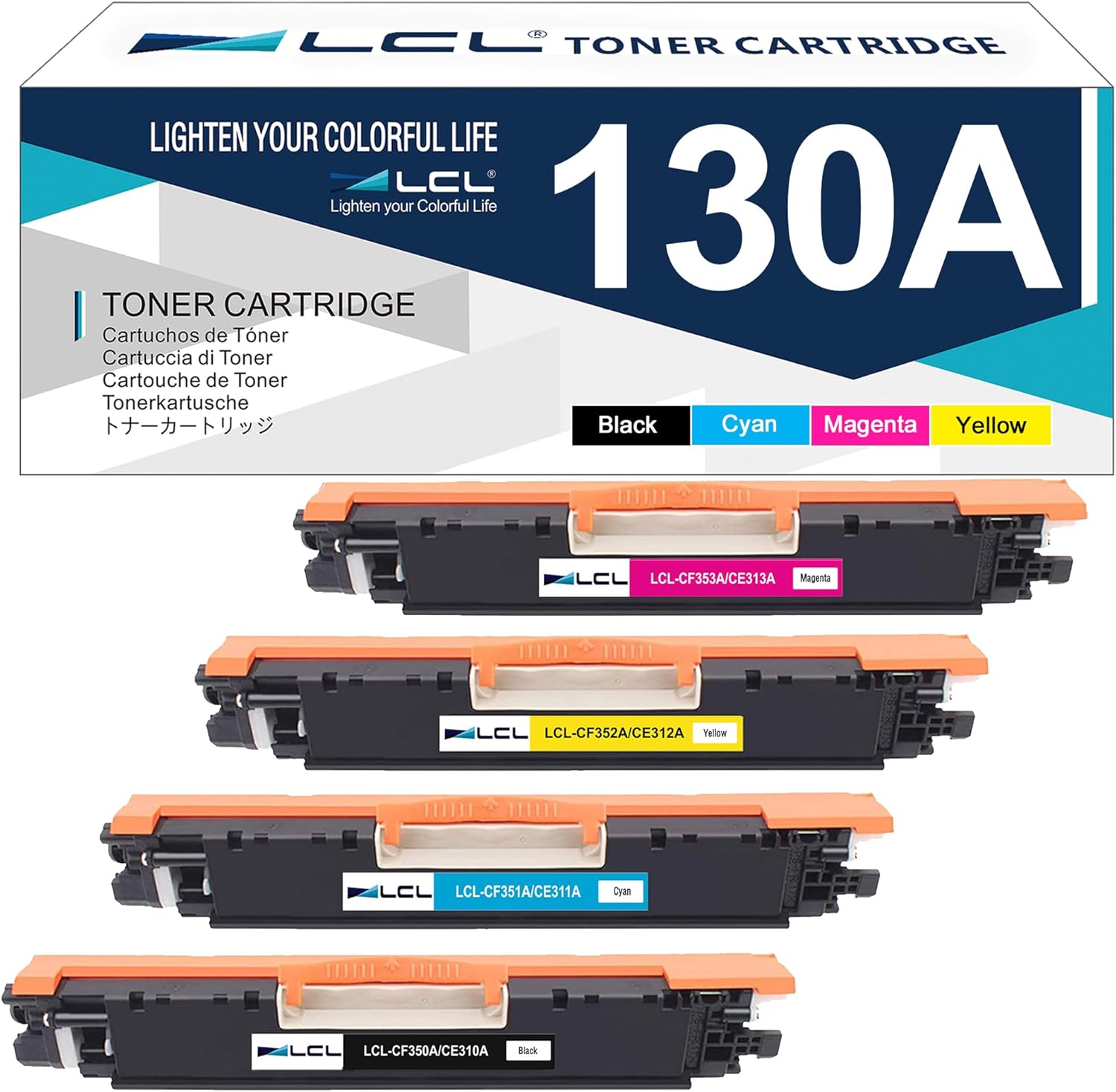 LCL Remanufactured Toner Cartridge Replacement for HP 130A CF350A CF351A CF352A CF353A MFP M176 M176FN M177 M176n M177FW (4-Pack Black Cyan Magenta Yellow)