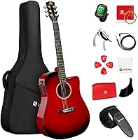 Vista 8 de Vangoa Paquete de guitarra electroacústica para principiantes adolescentes y adultos, kit de iniciación con guitarra de tamaño completo con corte