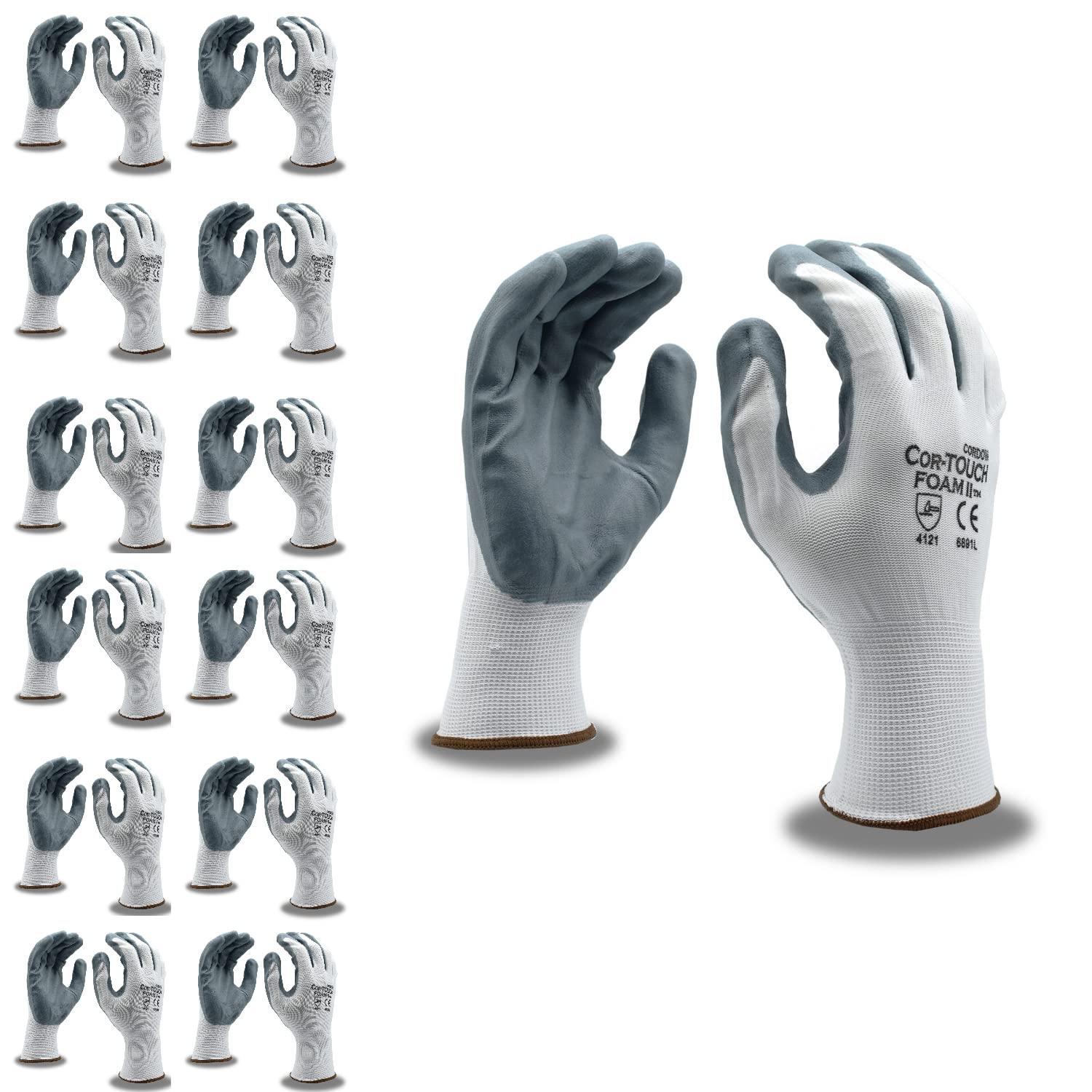Cordova 6891XS Cor-Touch Foam II 13-Gauge Gloves, White Nylon