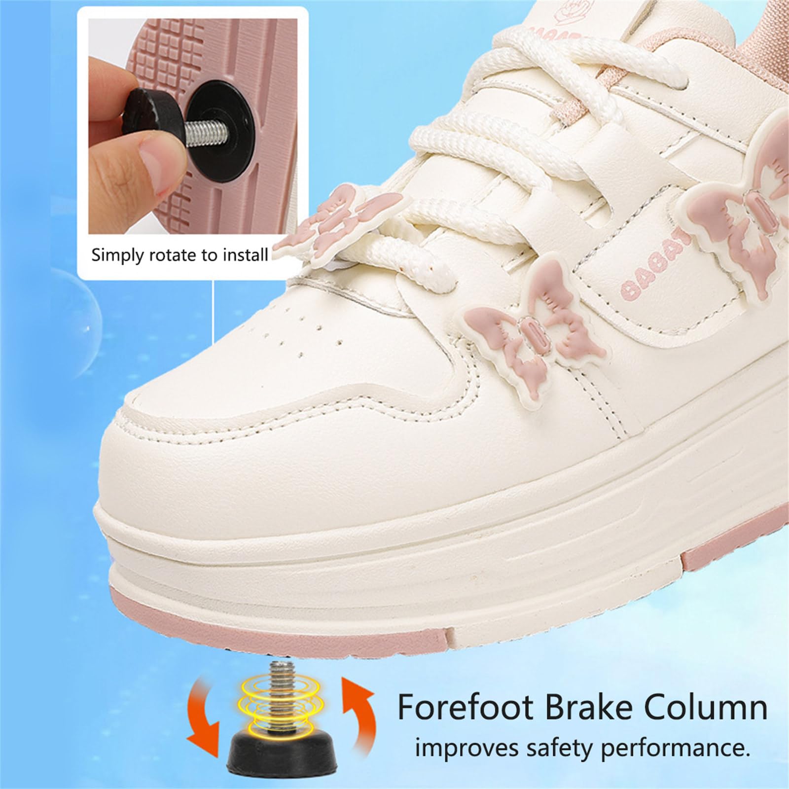 Mateju Chaussures à roulettes Fille Patins à roulettes Automatiques Rétractable Enfant avec 4 Roulette, Papillon 2 en 1 Chaussures de Skateboard Réglables Adolescents pour Femme
