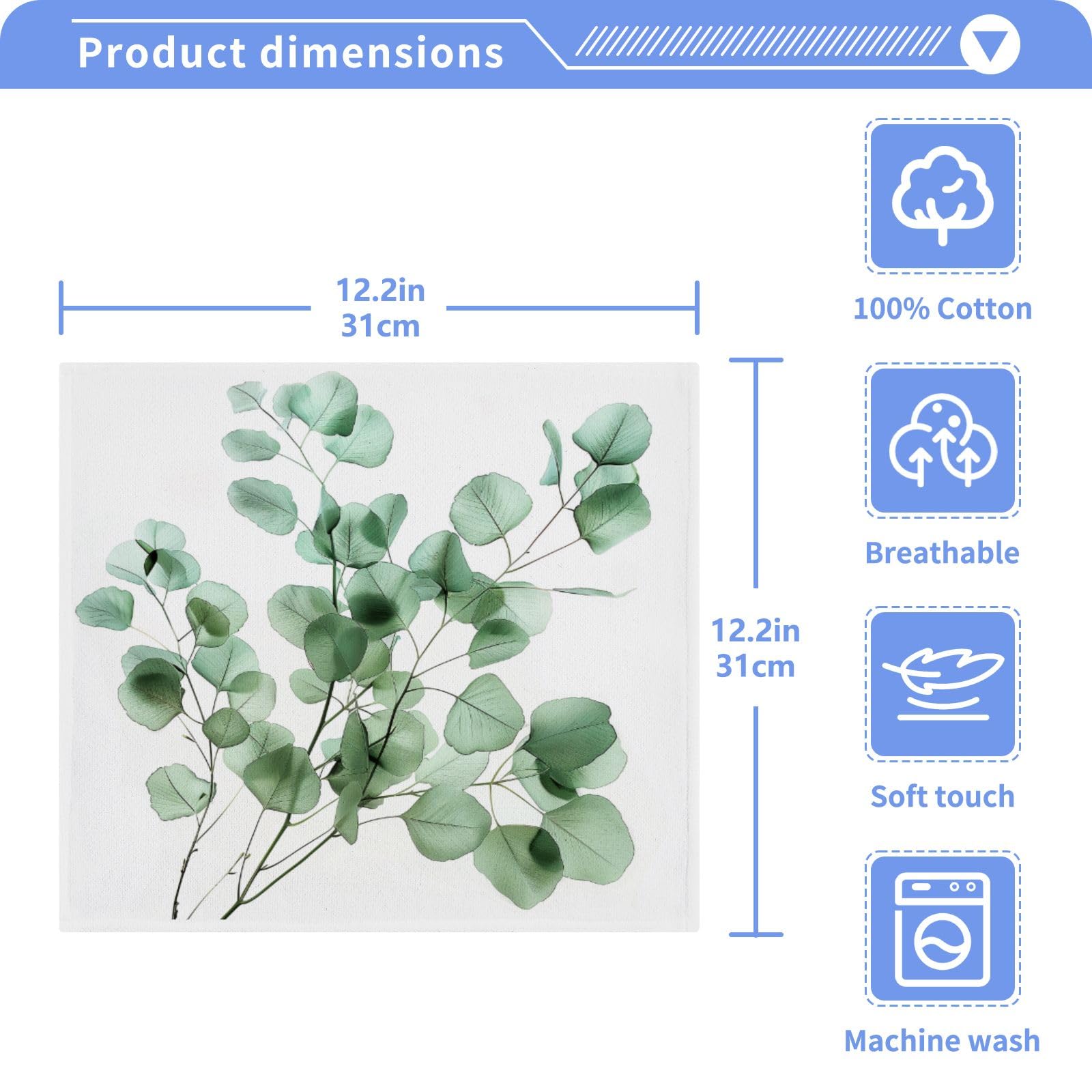 ALAZA Wash Cloth Set 100% Cotton Fingertip Towels Face Cloths Sets Eucalyptus Leaf Highly Absorbent Soft Feel Set of 2