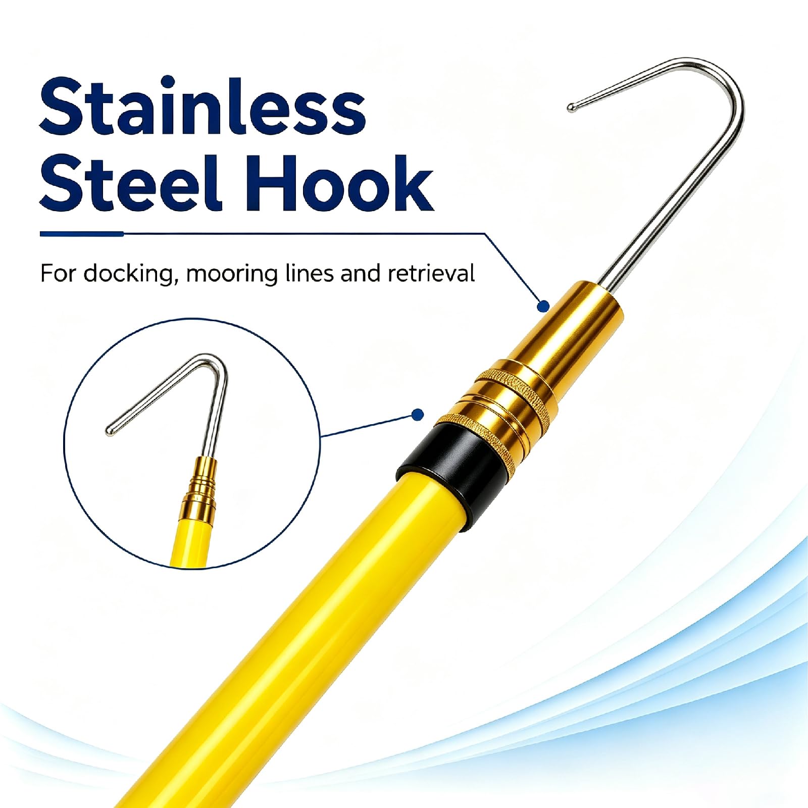 Asta telescopica per Gancio da Barca,Mezzos Marinaio Nautico ad Alta Resistenza,Mezzos Marinaio telescopico Nautico,Rust Resistant,Lightweight,per ormeggi e Accessori