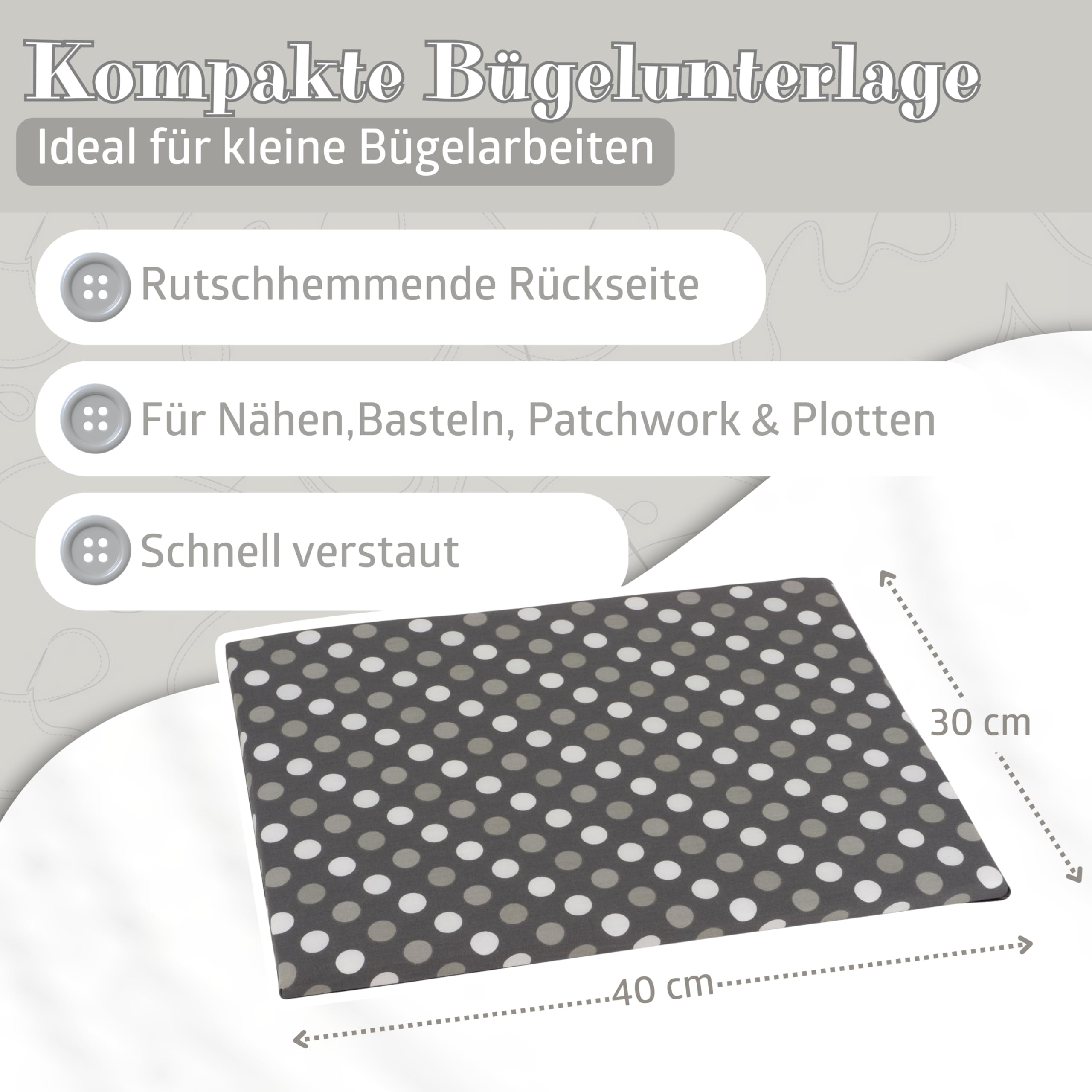 SEMPLIX Bügel Set – Bügelunterlage mit rutschhemmender Rückseite 30 x 40 cm, Mini Bügeleisenablage 10,5 x 15,5 cm, Prym Mini Dampf Bügeleisen (grün)