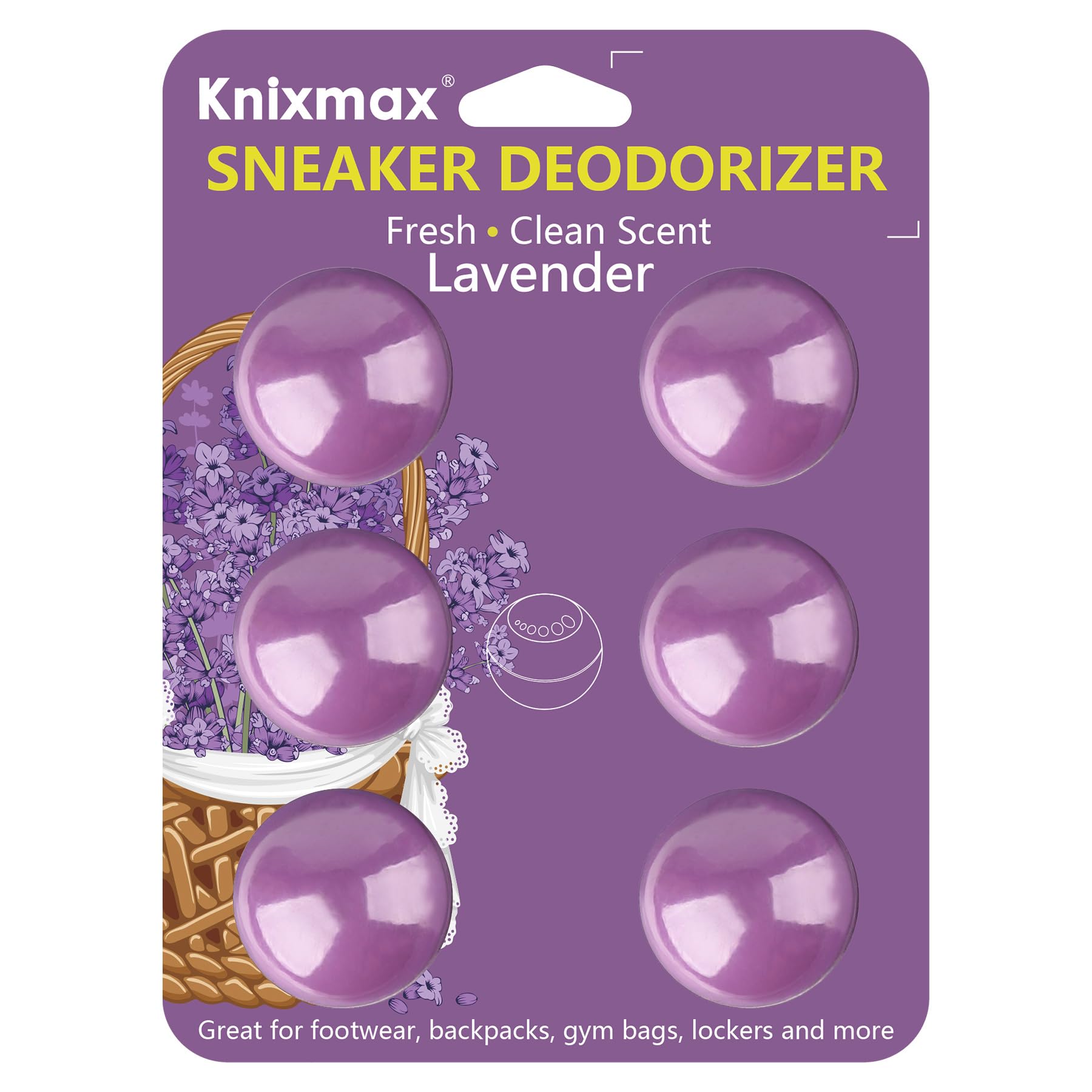 Knixmax Shoe Deodorizer Balls, Boot Deodorizing Shoe Odor Eater Ball Sneaker Deodorants, Gym Bags Lockers Car Air Fresheners, 6 Packs Lavender Purple