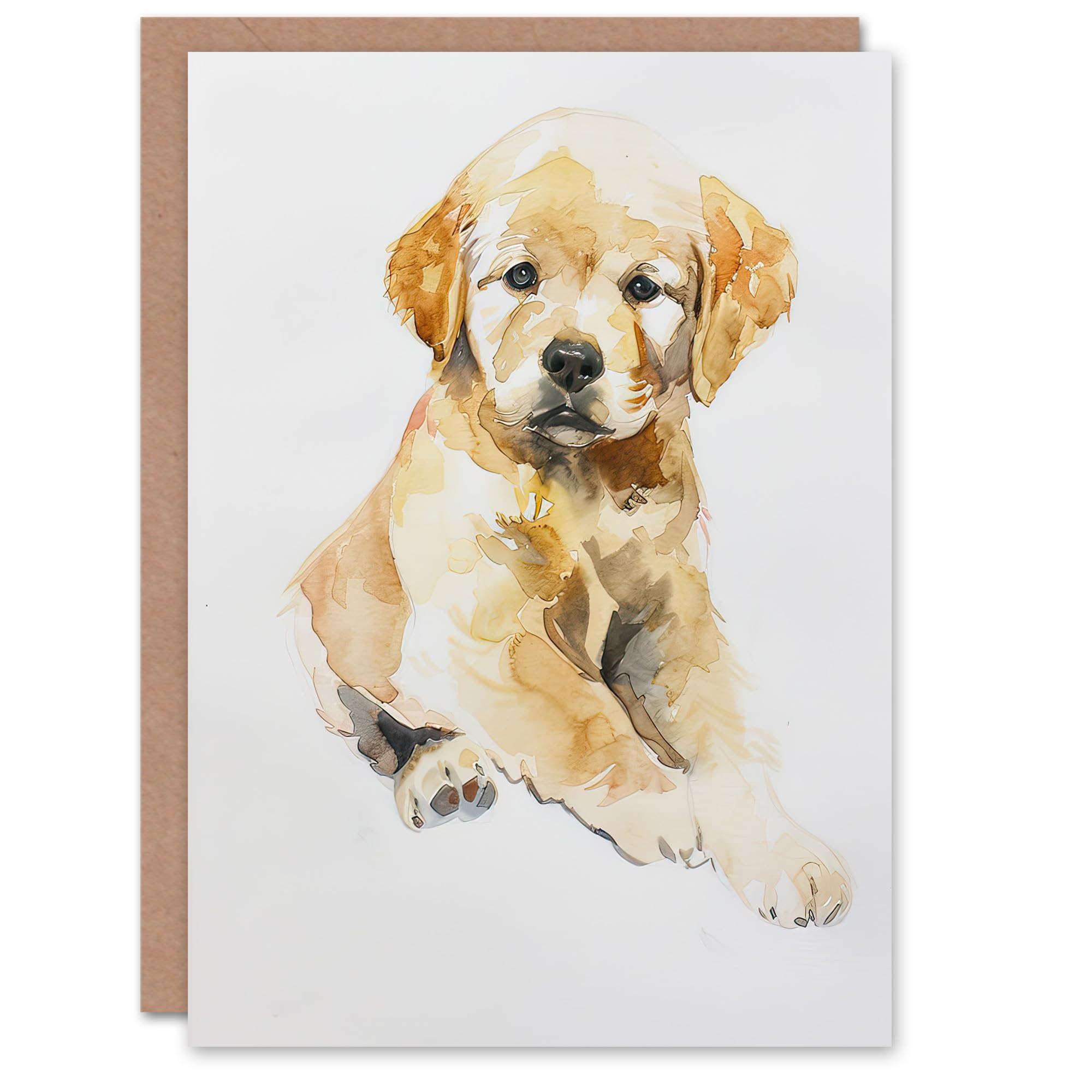 Artery8 Greeting Card Cute Golden Retriever Puppy Dog Lover Watercolour For Child Kids Birthday Card