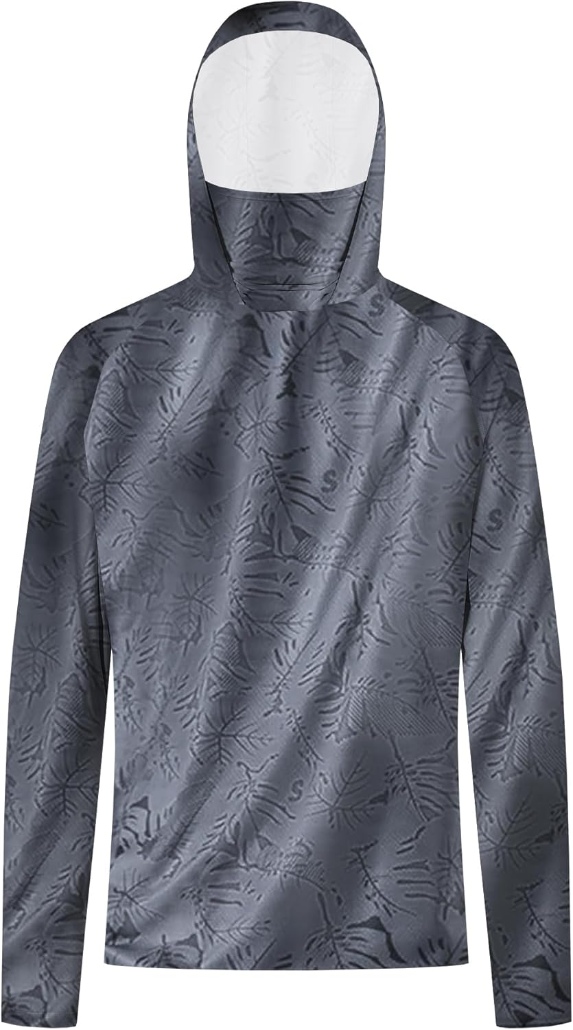 Cromoncent UPF 50+ Long Sleeve UV SPF Fishing Men's Sun Protection Hoodie Shirt Lightweight Shirts with Mask Rash Guard