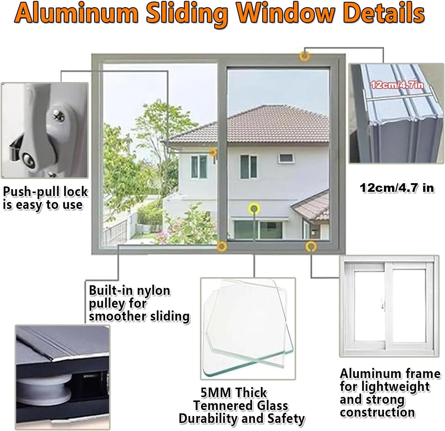 Basement Slider Window 31" x 12" Aluminum Alloy Frame White Sliding Windows with Screen Basement Insulated Glass Window Sliding Ventilation Windows for Chicken Coop Bathroom(White,31x12in)