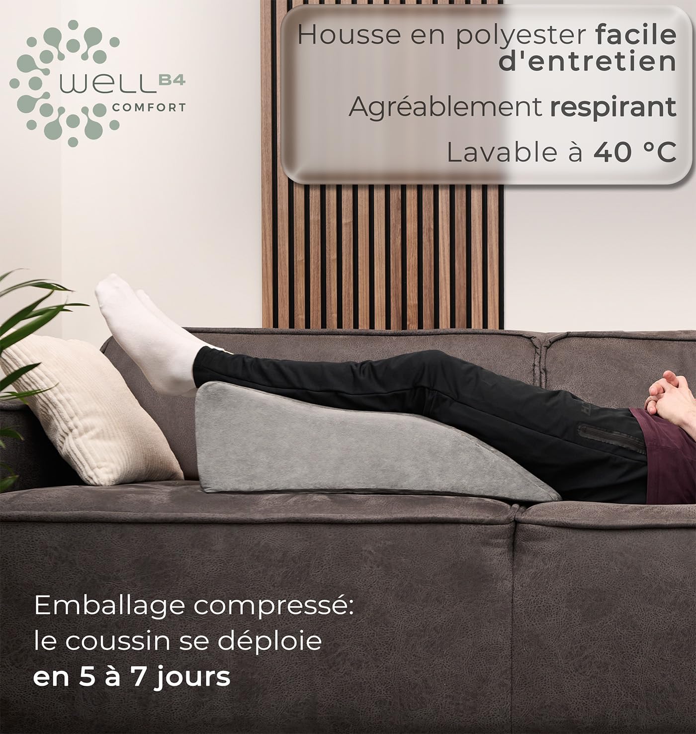 Well B4 Coussin élévateur de Jambes pour Maintien de Genoux et Dos - Coussin Ergonomique, Oreiller de Elevation, relève-Jambes, Repose Jambe - Housse rafraîchissante Amovible et Lavable