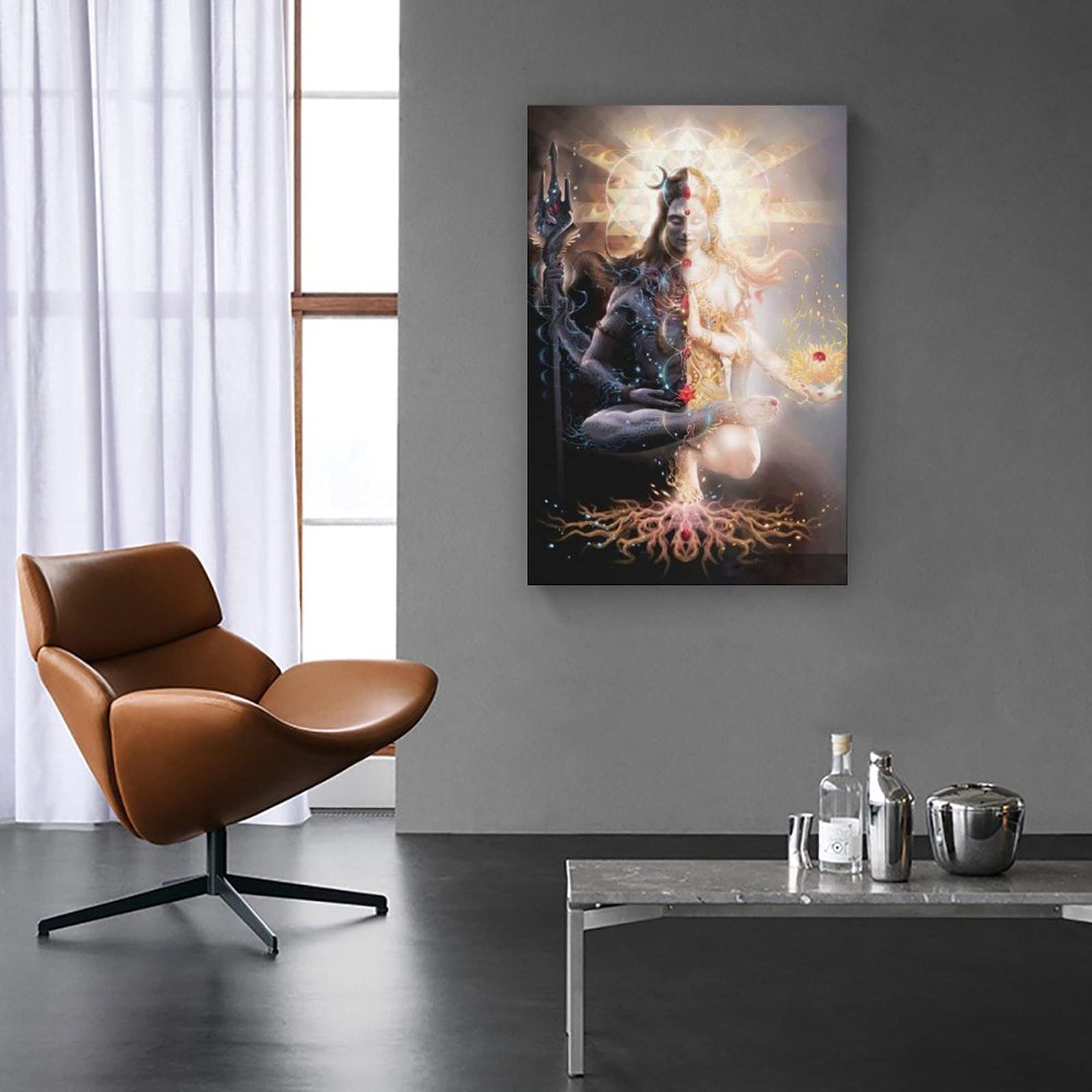GNKIO Spiritual Art Shiva Shakti Shiva Art Lord Shiva - Stampa artistica da parete su tela, motivo: famiglia moderna, dimensioni: 50 x 75 cm