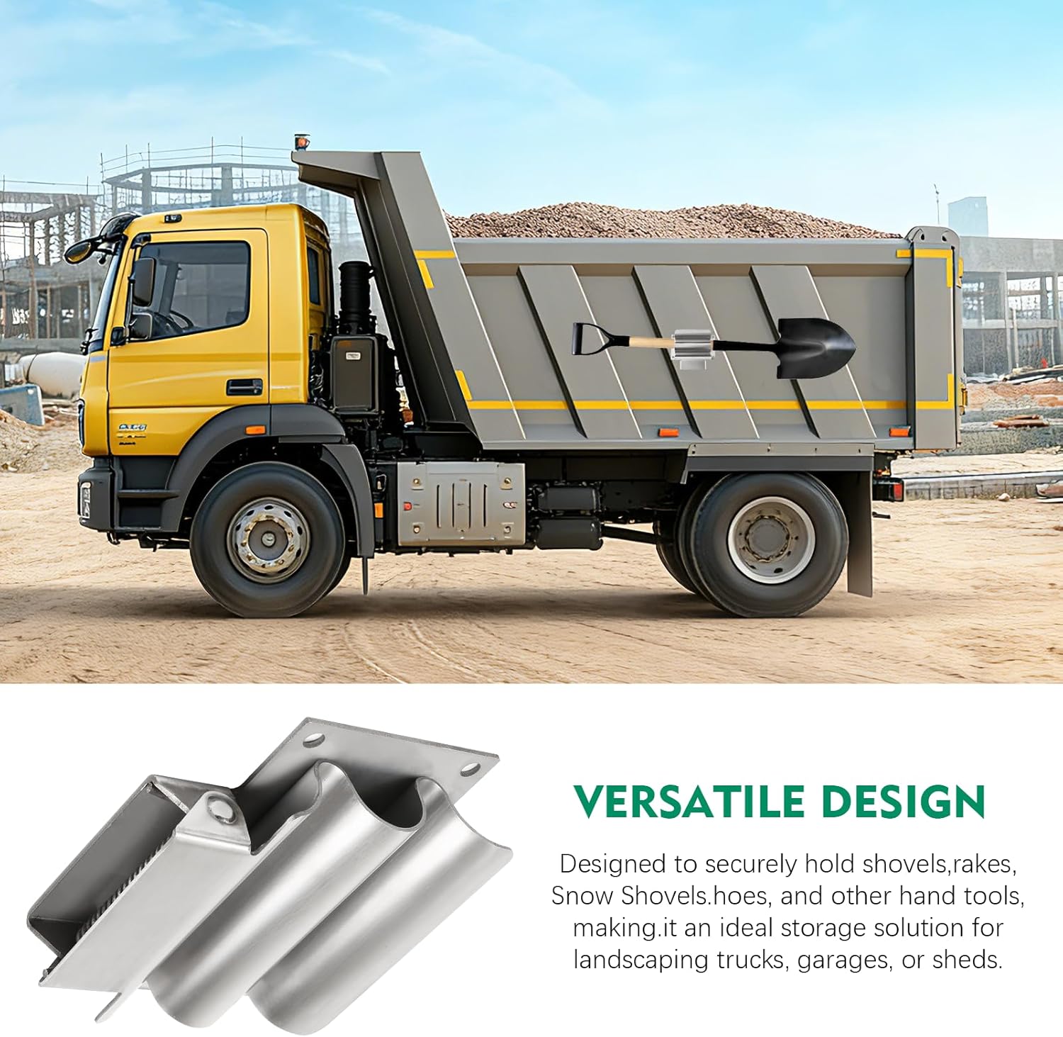 Hand Tool Shovel Holder H675SS for Enclosed Municipal Landscaping or Dump Truck Trailers & Garage or Shed Walls,Tool Holder Bracket for Shovels, Rakes, Hoes or Any Heavy Duty Construction Machinery