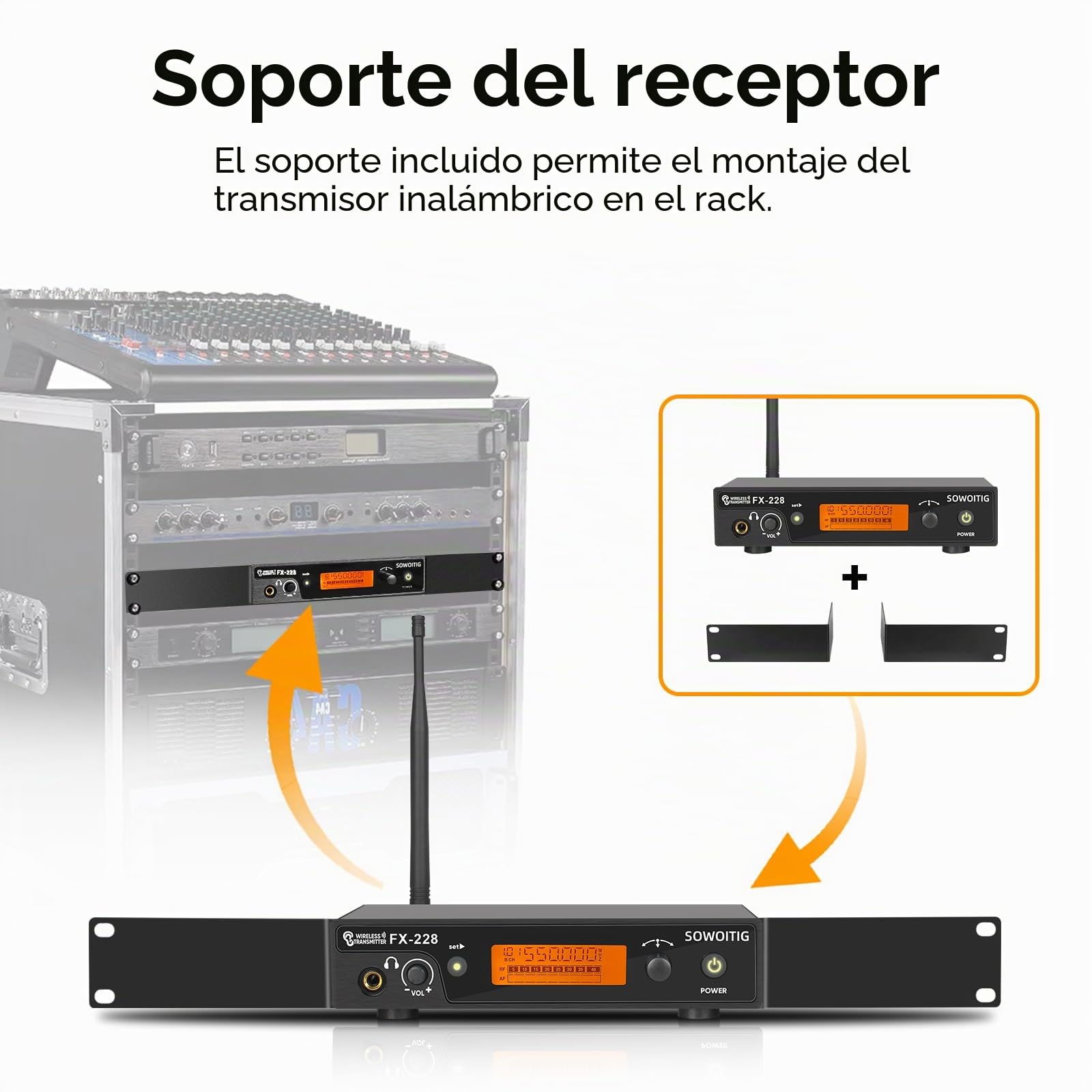 Sistema de monitoreo inalámbrico in-ear – Sistema UHF IEM profesional (mono) con transmisor de metal montado en rack, 4 receptores con auriculares