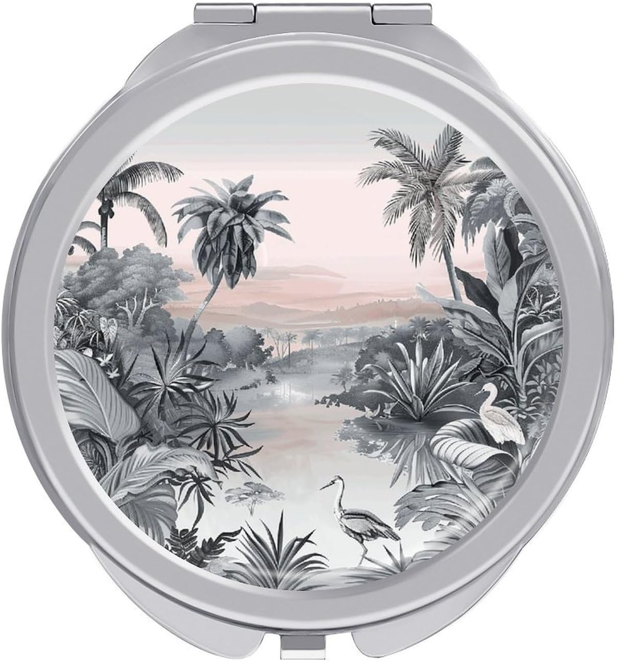Lighted Travel Makeup Mirror Tropical Palm Trees Compact Folding Mirror Small Travel Mirror Pocket Mirror 1X/2X Magnification Portable Travel Makeup Mirror for Daily