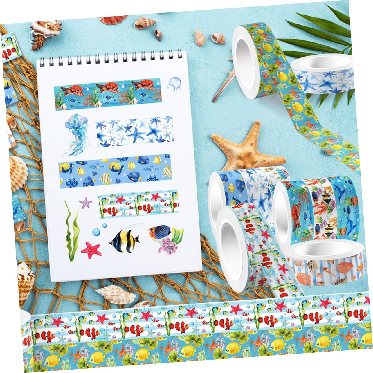 DOITOOL 4 Ensembles Biote Sous-marin Autocollant Scrapbooking Artisanat Pour Ruban Adhésif Scène Adulte Océan Mignon Stickers Pastel Ruban De Scrapbooking Autocollants 12 Rouleaux*4