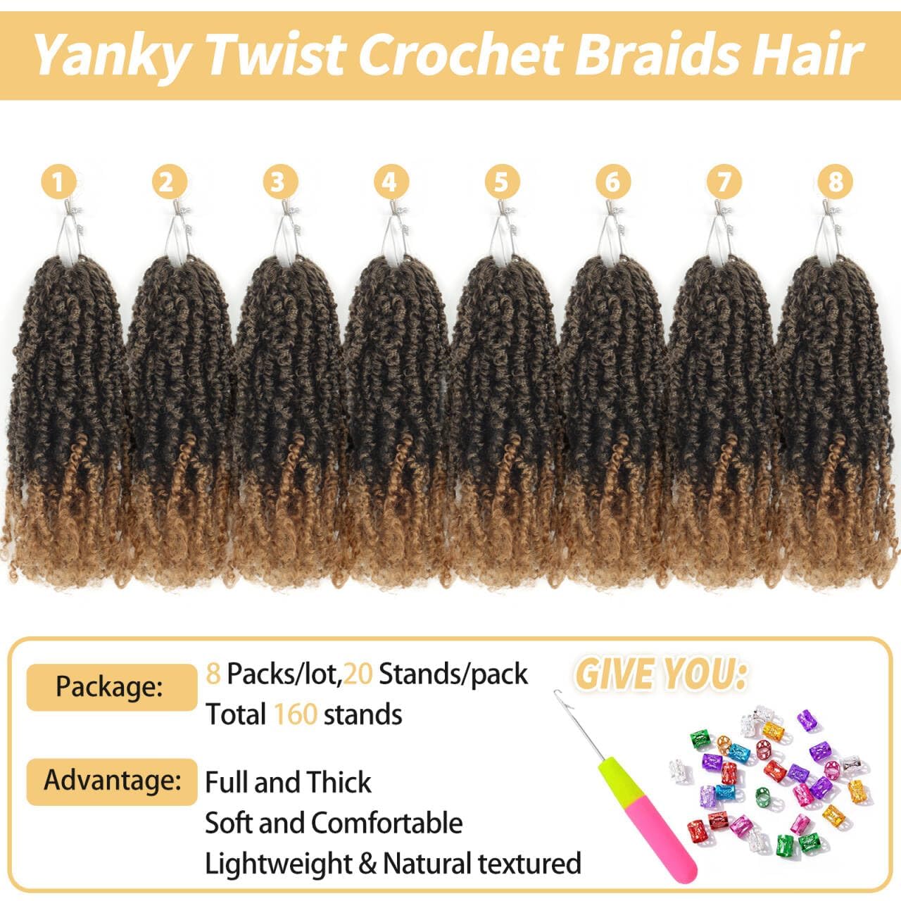 Ainimiu 12 Inch Yanky Twist Crochet Hair for Black Women 8 Packs, Brown, Pre-looped, Easy to Install, Fluffy & Lightweight - Image 3