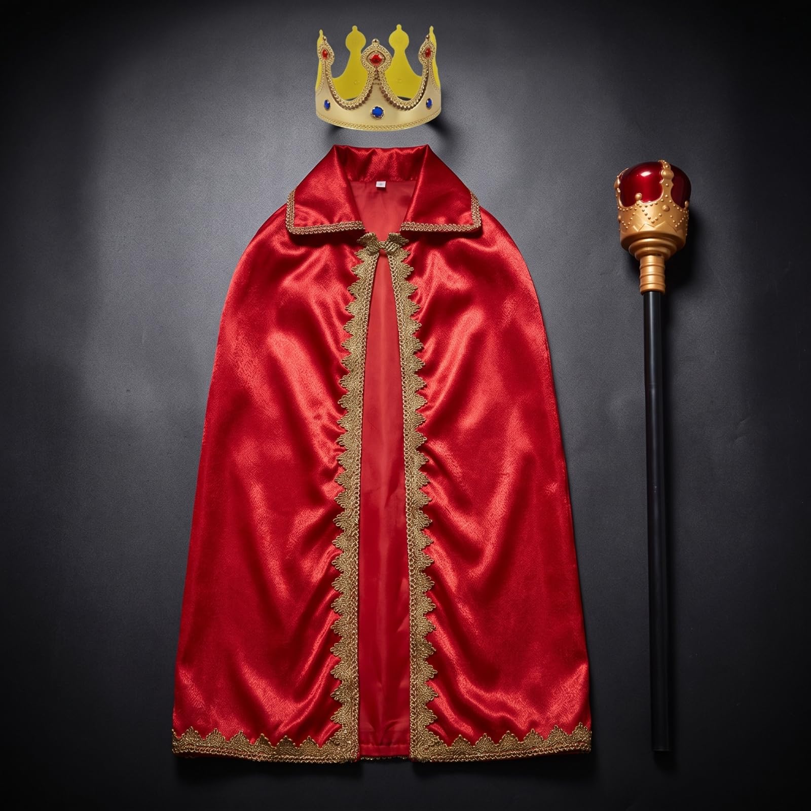 Mantello Bambini Spettacolo Mantello Costume Cappa Coroncina Regale con Bordi Dorati in Poliestere Leggero Apertura Frontale Collo Alto Adatto per