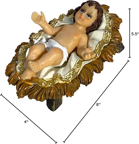 Miniatura 4 de GCK Bebé Jesús con pestañas en el pesebre Santa Religiosa Figurita Nino Dios Pesebre Navidad Navidad