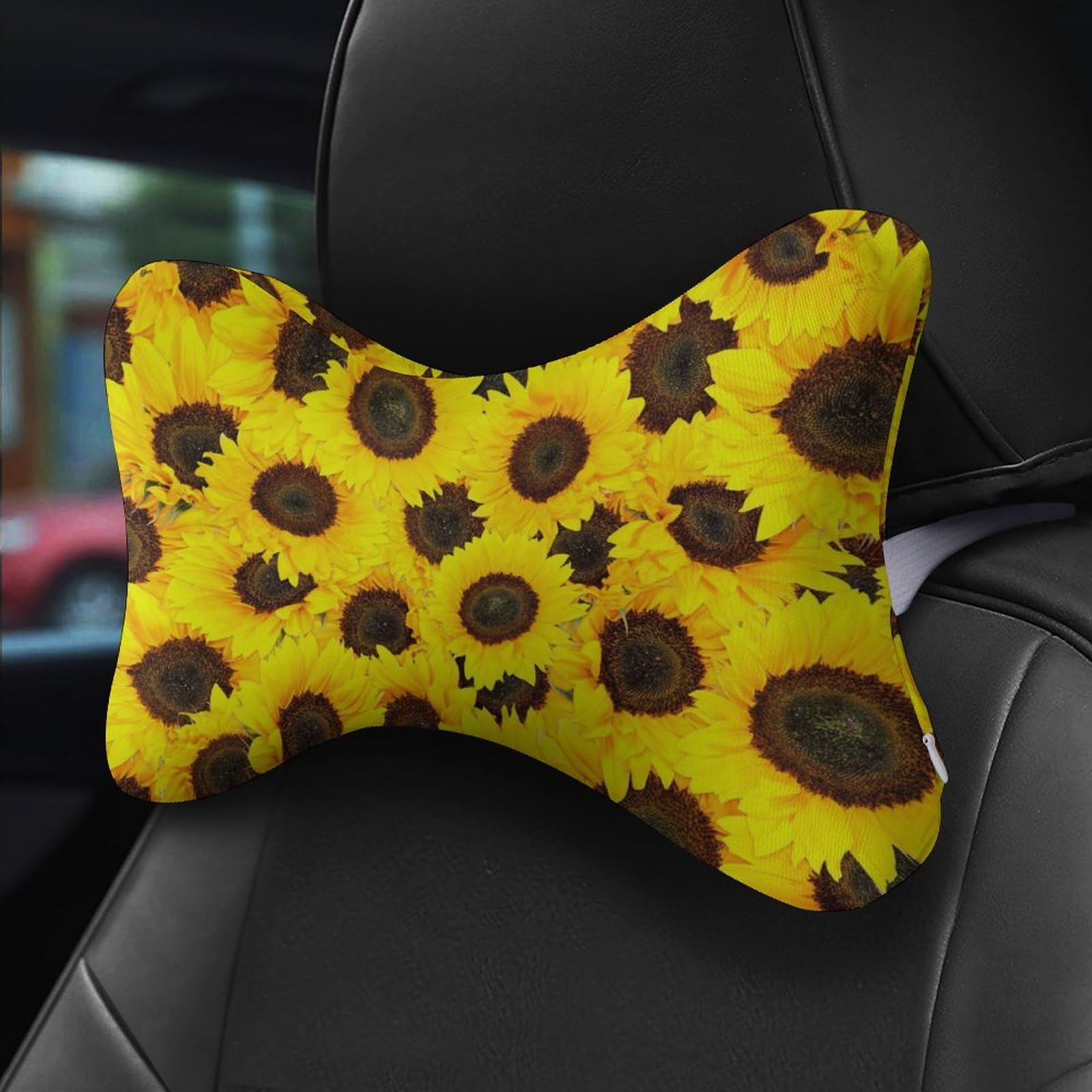 SMAZDFXX Sunflower Car Neck Pillow Set of 2 Car Seat Head Support Cushion Bone Pillows with Elastic Strap