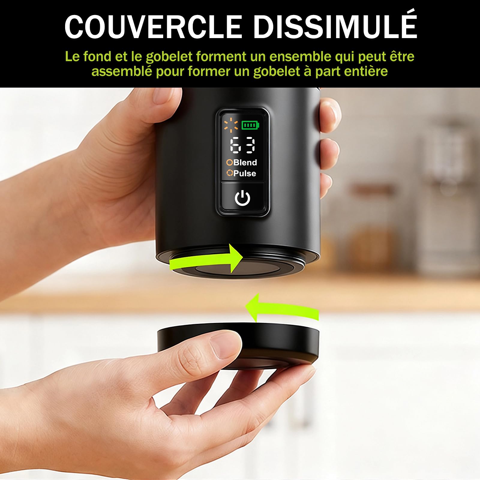 Blender portable,600ml,rechargeable,Broyage fruits et glaçons,compact | Bol mélangeur et couvercle anti-fuites, pour préparer des smoothies et des milkshakes, idéal pour les voyages et le sport