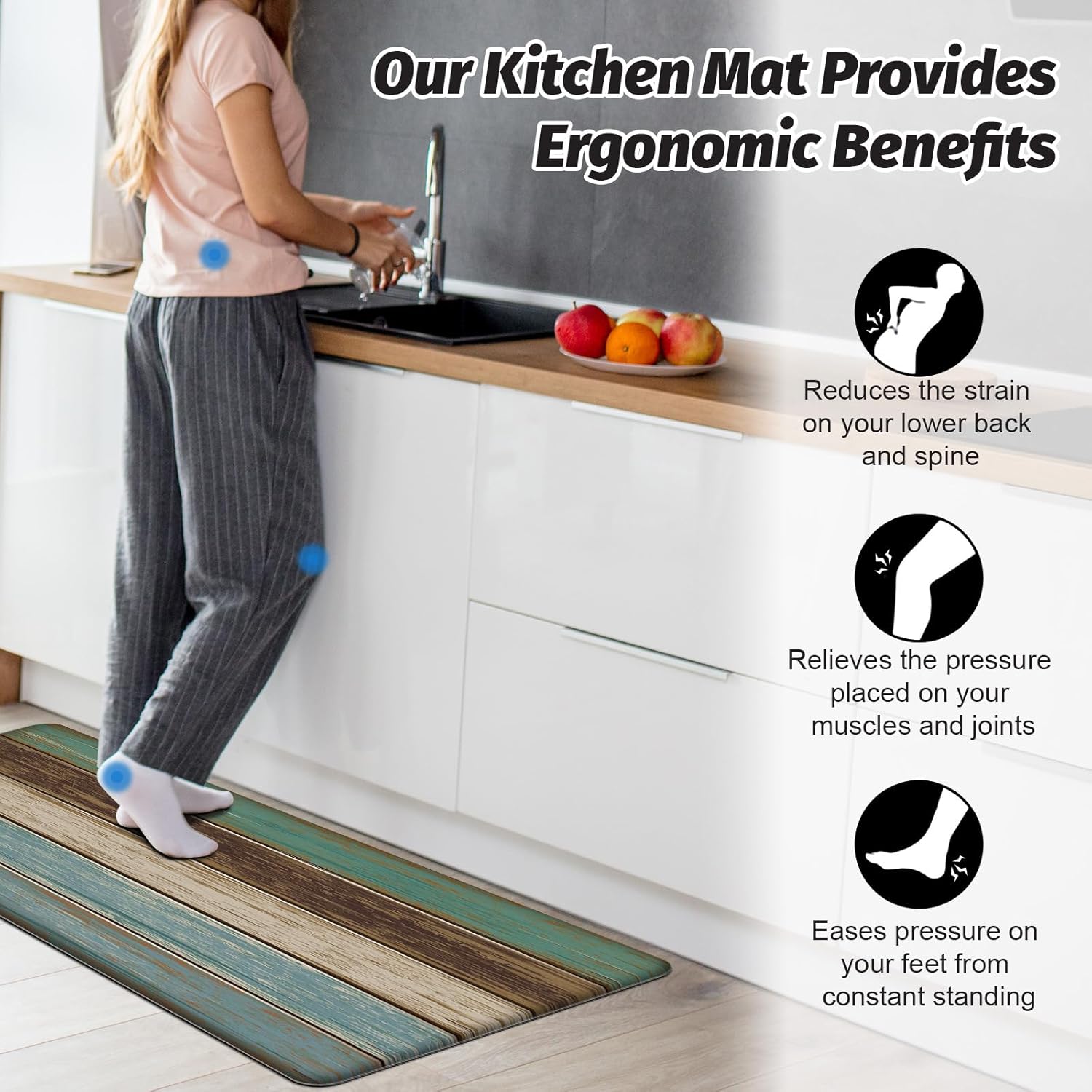 MAYHMYO Anti Fatigue Kitchen Mat - Set of 2 - Farmhouse Design Comfort Mats - Cushioned, Non Slip Floor Mat,17.3 x 29 x 0.4 inch + 17.3 x 59 x 0.4 inch
