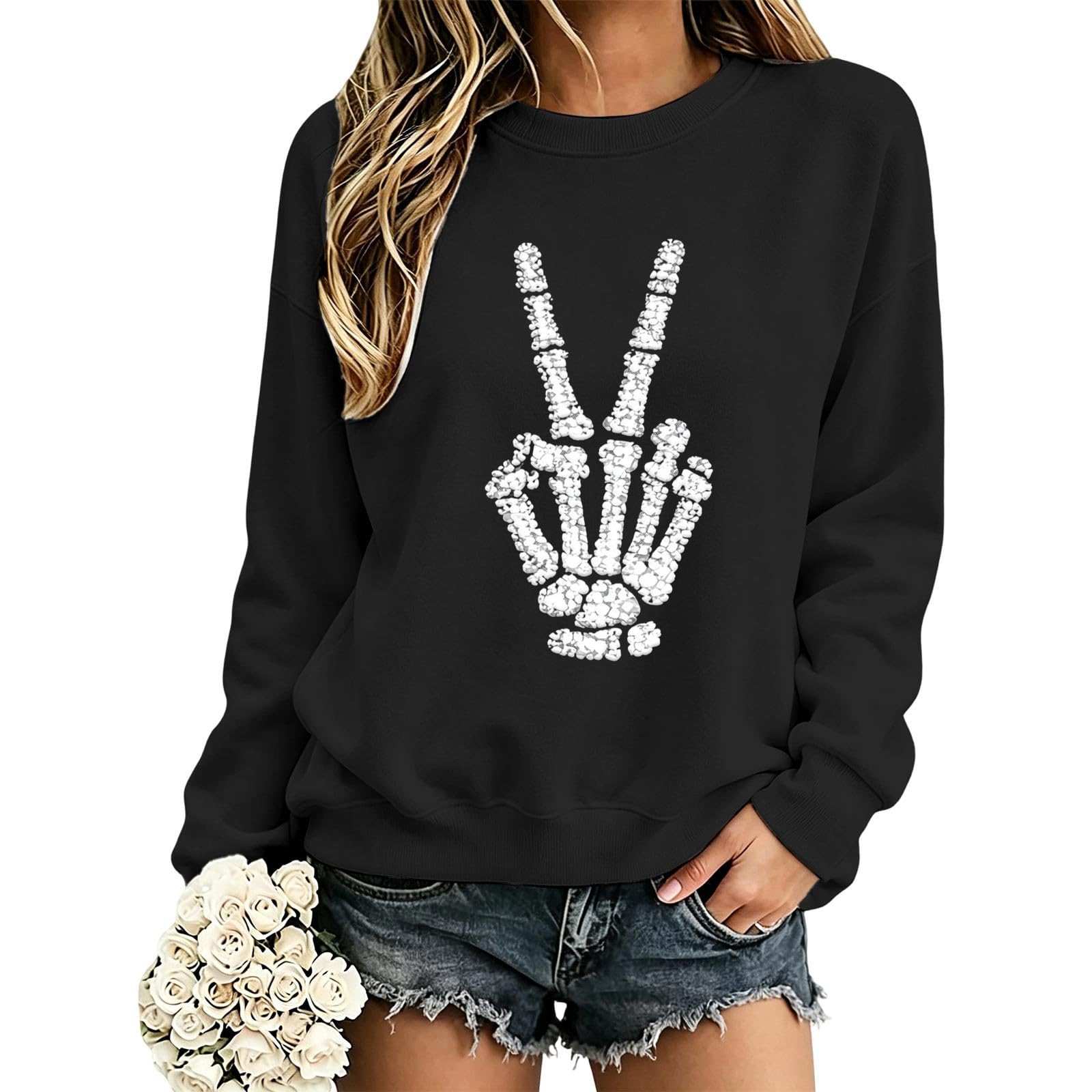 Sudadera de Cuello Redondo con diseño de Esqueleto de Paz, Huesos Rosa Rosa Pastel S