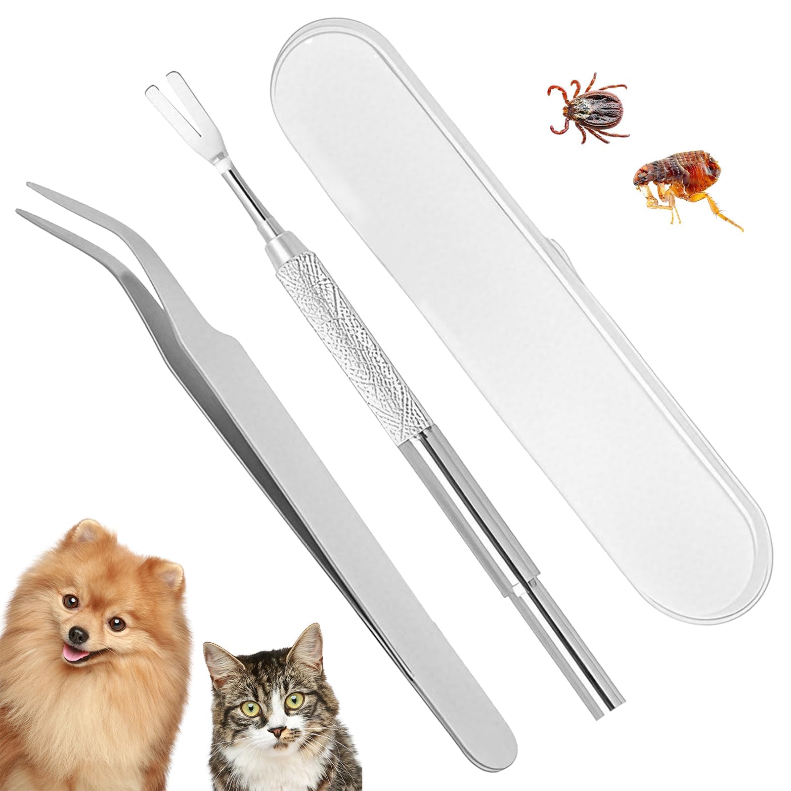 2Pcs Ticks and Fleas Remover for Dogs, Stainless Steel Tick Removal Tool Set with Storage Box, Safe and Effective Pet Grooming Tools for Cats and Dogs-image-49