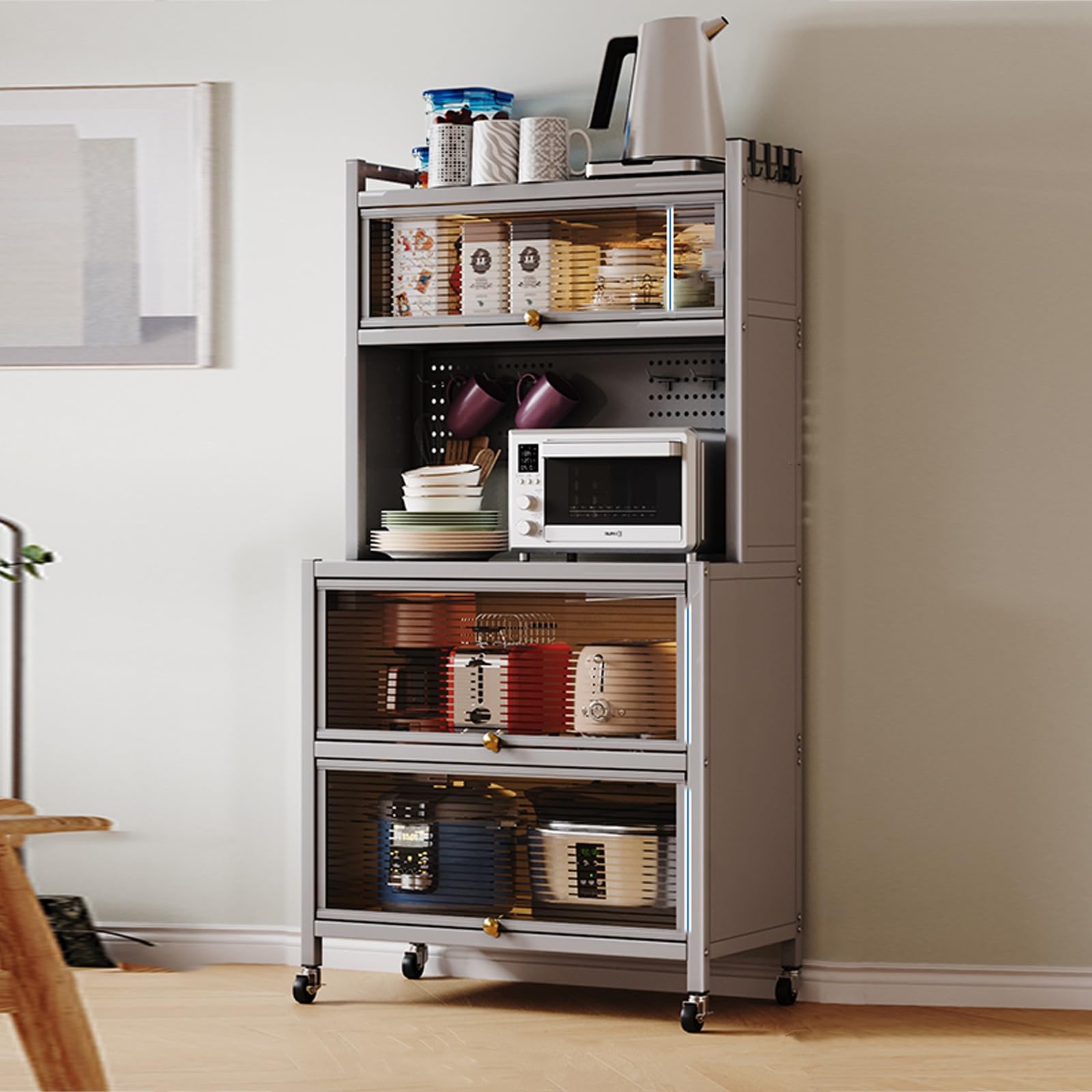 Étagère de cuisine meuble micro-ondes à 5 niveaux avec roulettes et rangement