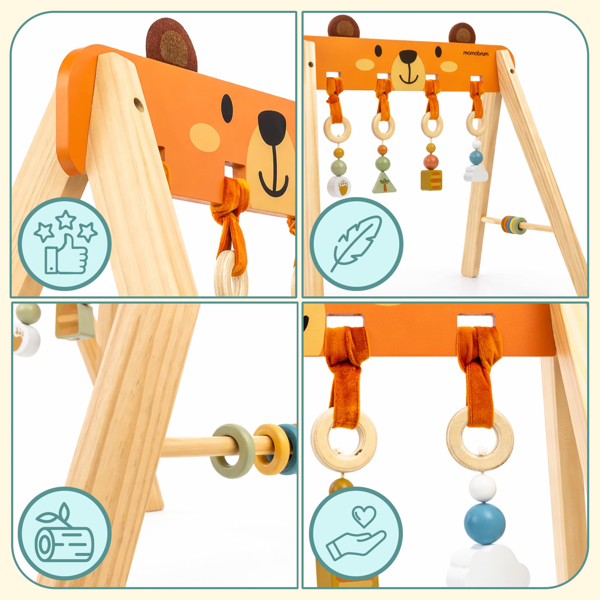 Mamabrum Support éducatif en bois pour bébé gymnastique sensorielle Montessori Motor Petit développement ours