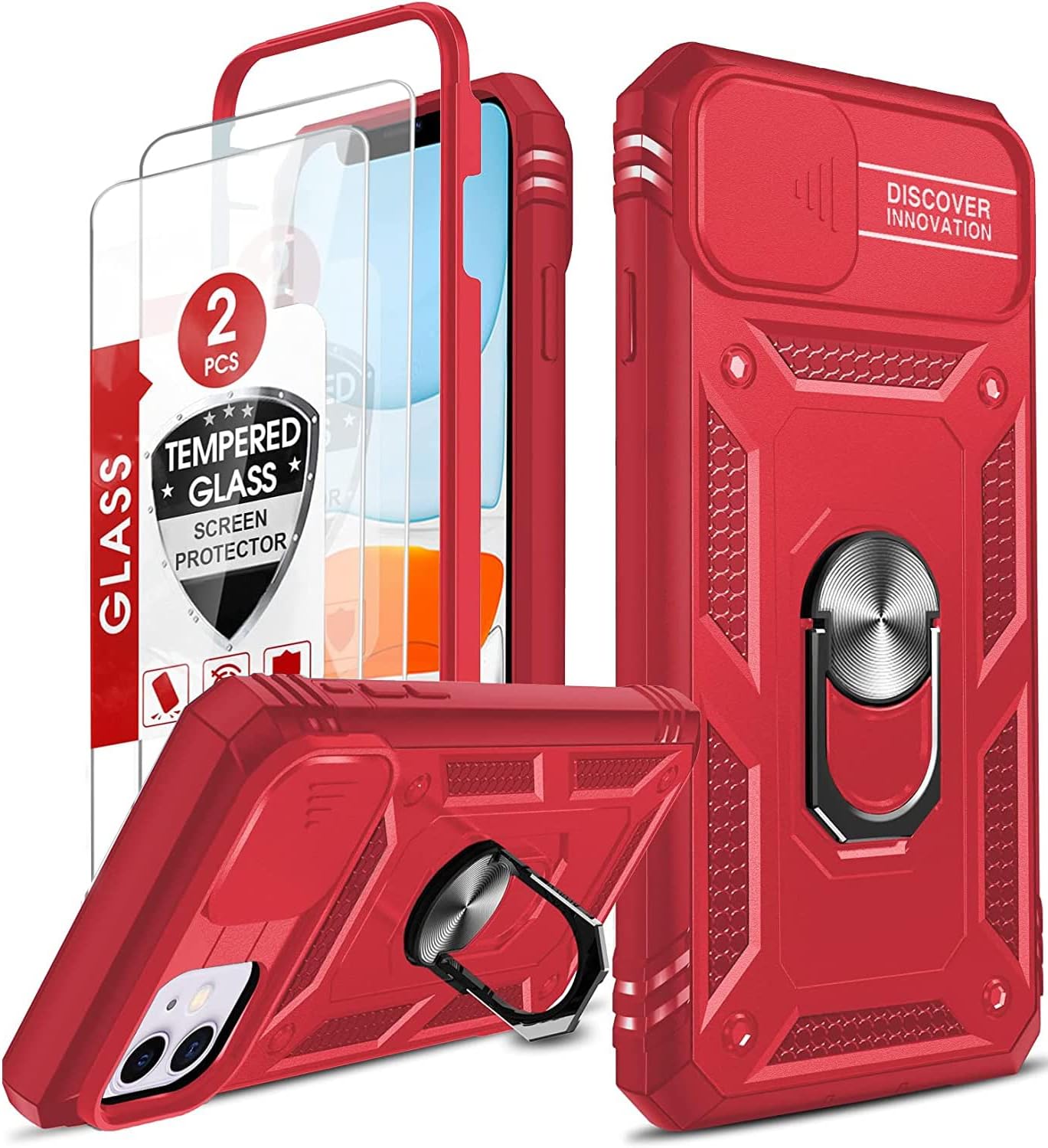 LeYi for iPhone 11 Case and 2 Tempered Glass Screen Protector with Lens Camera Cover,Ring Holder Support Full Body Protective Heavy Duty Thin Shockproof Tough Girl Women Hard Phone Cover,Red LeYi for iPhone 11 Case and 2 Tempered Glass Screen Protector with Lens Camera Cover,Ring Holder Support Full Body Protective Heavy Duty Thin Shockproof Tough Girl Women Hard Phone Cover,Red