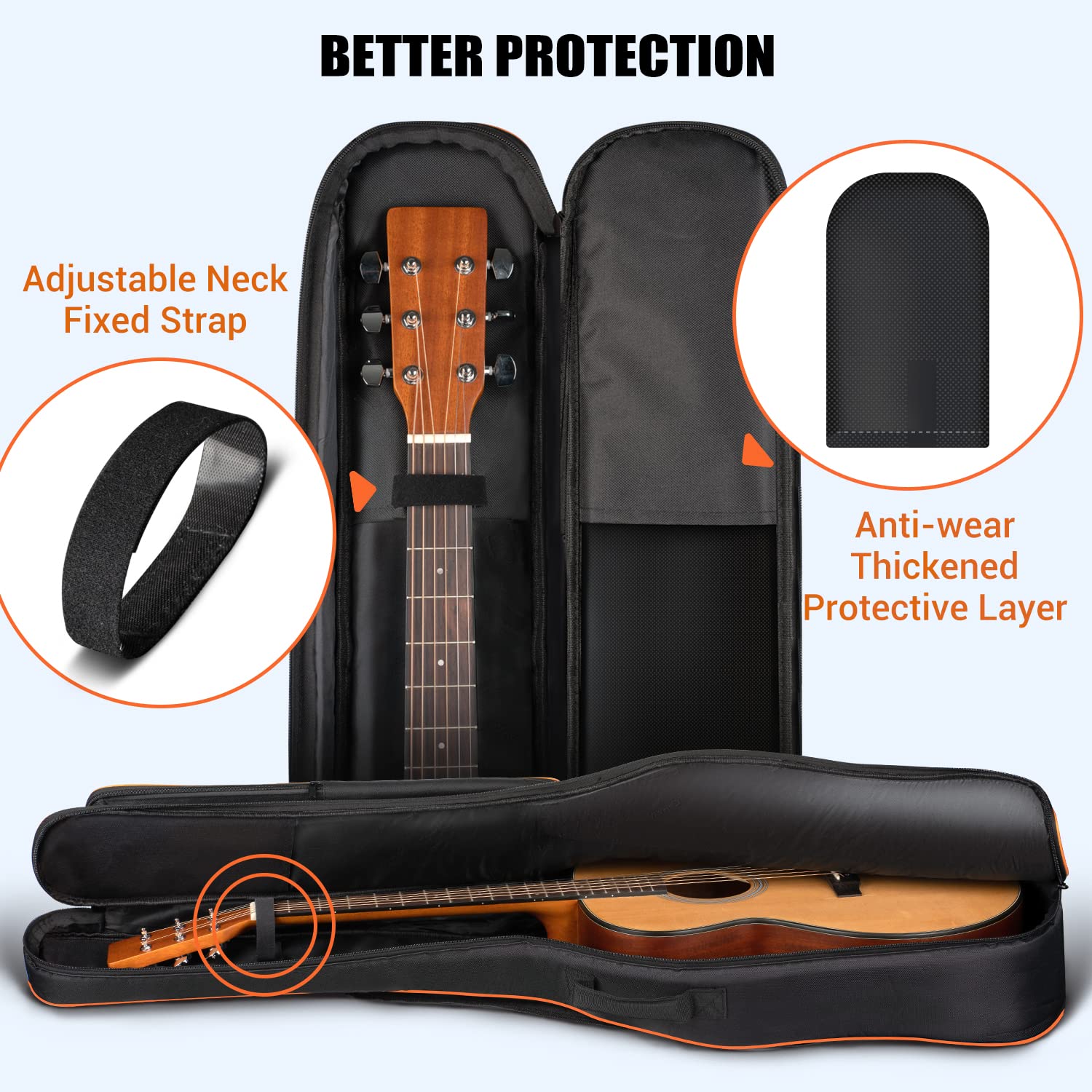 CAHAYA Borsa per Chitarra Acustica 44 Pollici Chitarra Custodia Chitarra per Jumbo e Dreadnought con 2 Modi di Trasportare