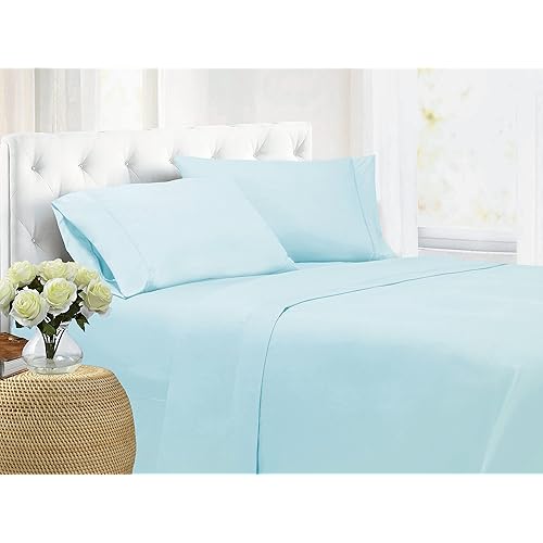 Cathay Home Essentials Ultra Soft Hypoallergenic Wrinkle Resistant Double Brushed Microfiber Bedding Sheet Set, Aqua, Full