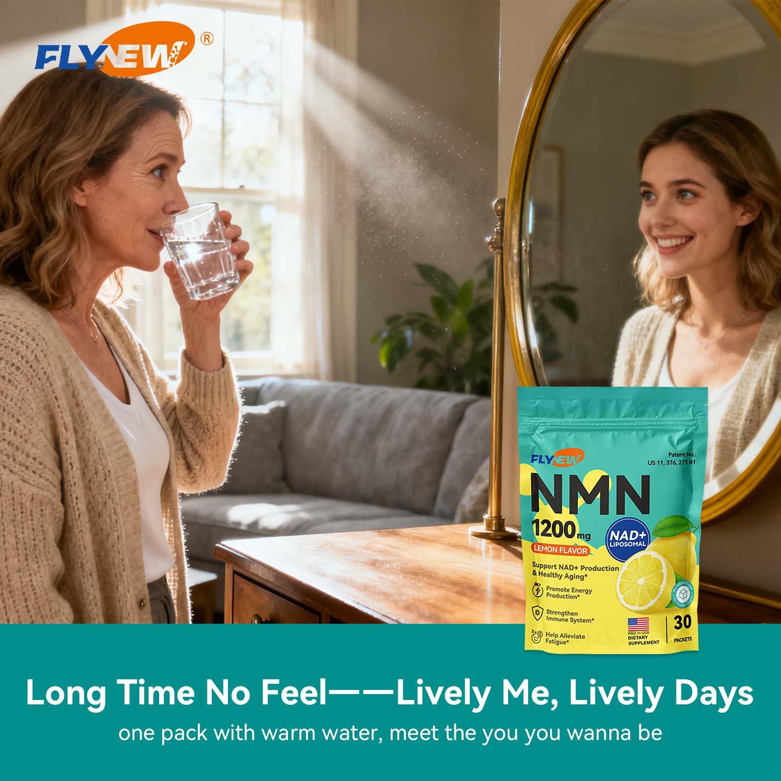 NMN Supplement 1200mg Liposomal NAD+ Drink Mix for Men, Patented NMN Powder for Cellular Energy, 30 Packets — Amazon image 5