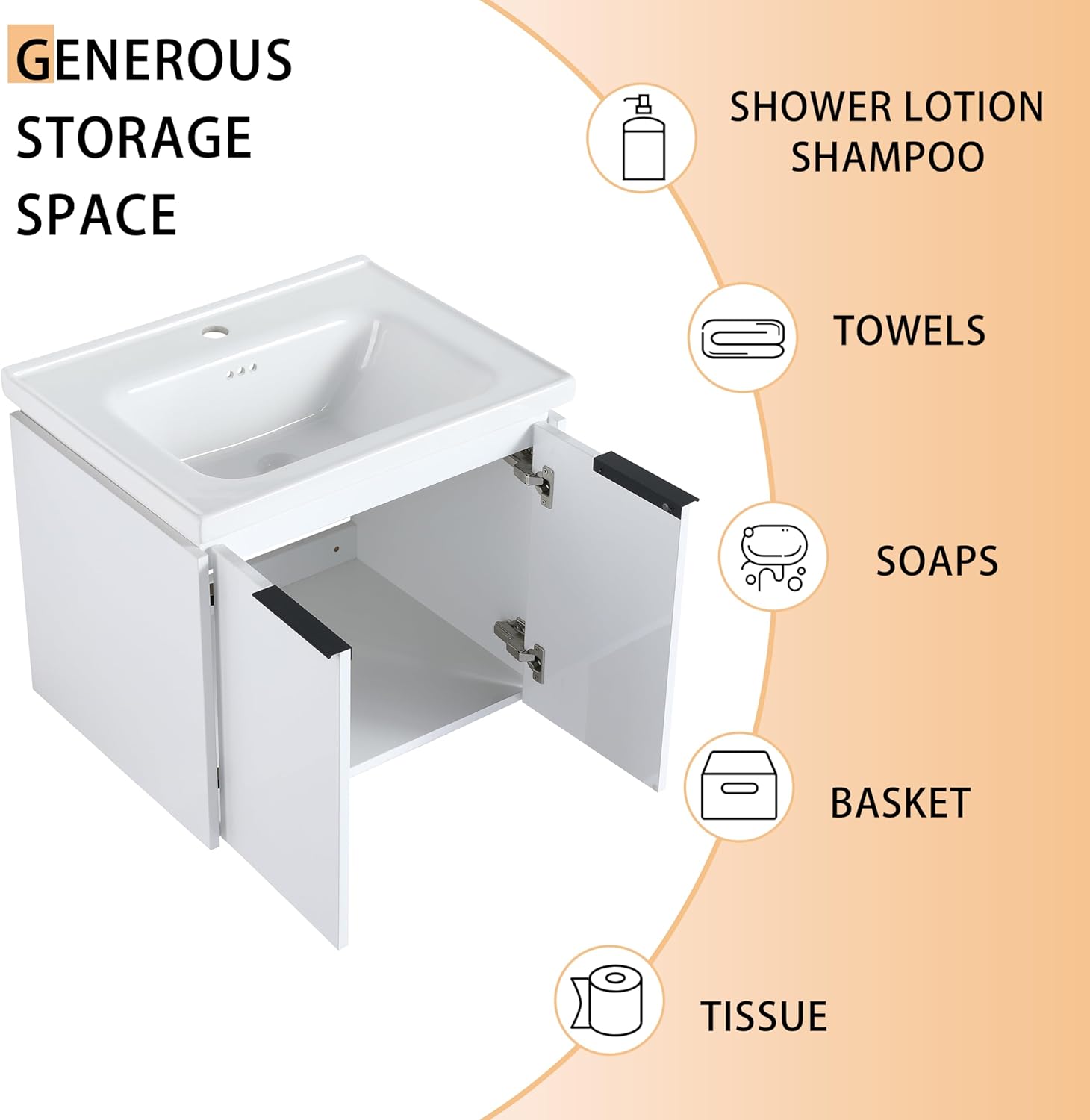 24" Bathroom Vanity with Sink, 24 Inch Floating Bathroom Vanity, Modern Bathroom Vanity, White Wall Mounted Cabinet Set
