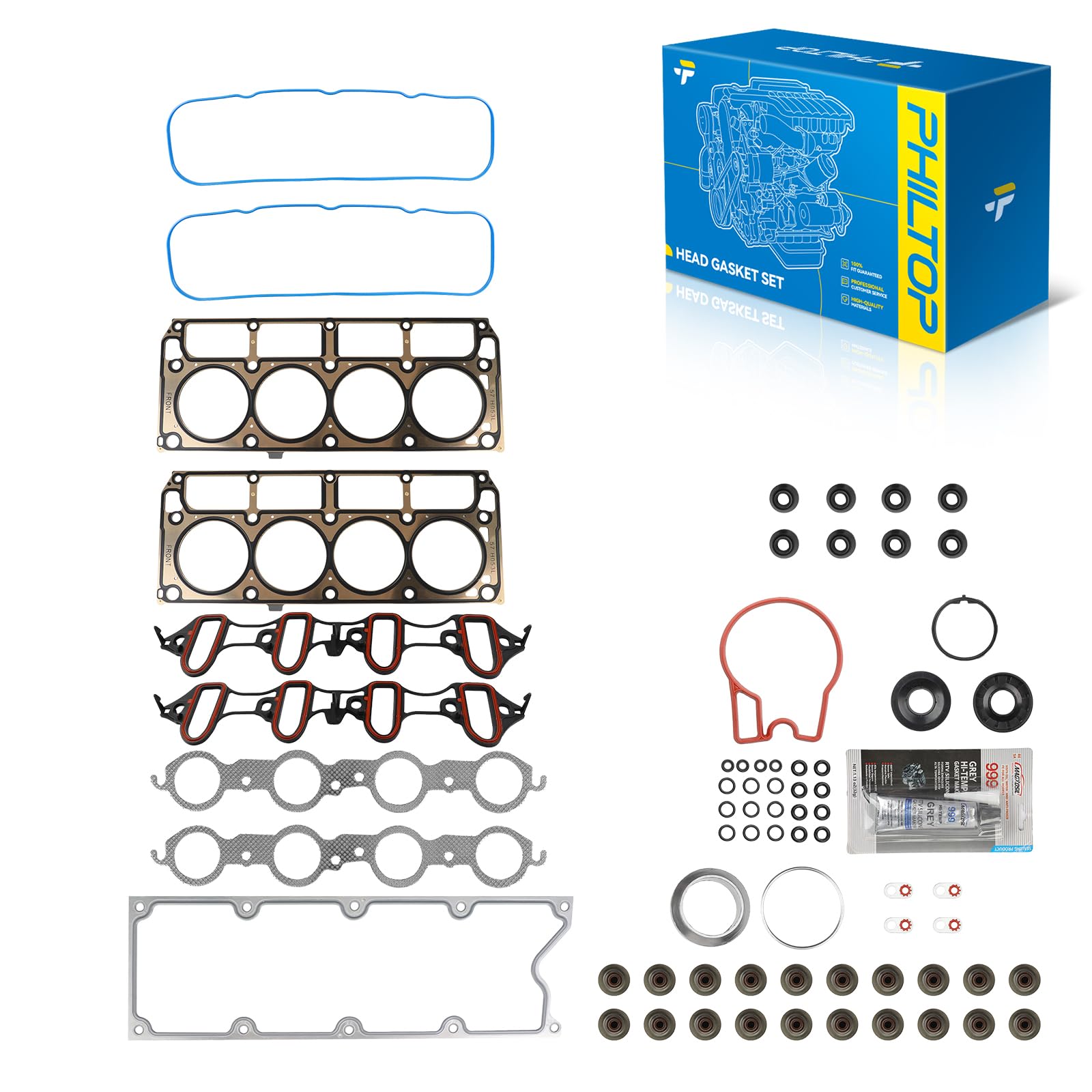 PHILTOP HS26191PT Head Gasket Set Fit for Chevy Silverado 1500 Tahoe Suburban Avalanche Express 2500, GMC Sierra Yukon XL 1500 Savana, Cadillac Escalade, Hummer H3,for 5.3L 4.8L Engine Head Gasket Kit