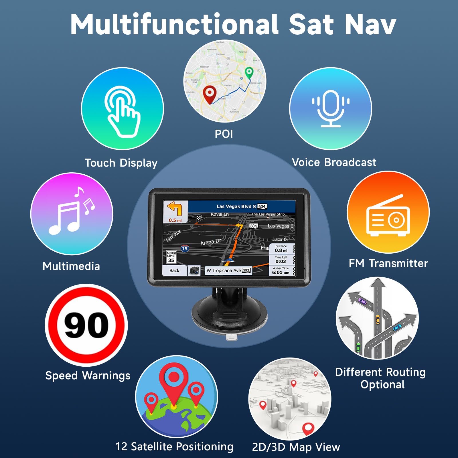 5 inch Sat Nav for Car, with UK Maps, Lifetime Updates, Support Postcode Search, Voice Directions, Speed Camera Alert, Lane Guidance Assist — view 5